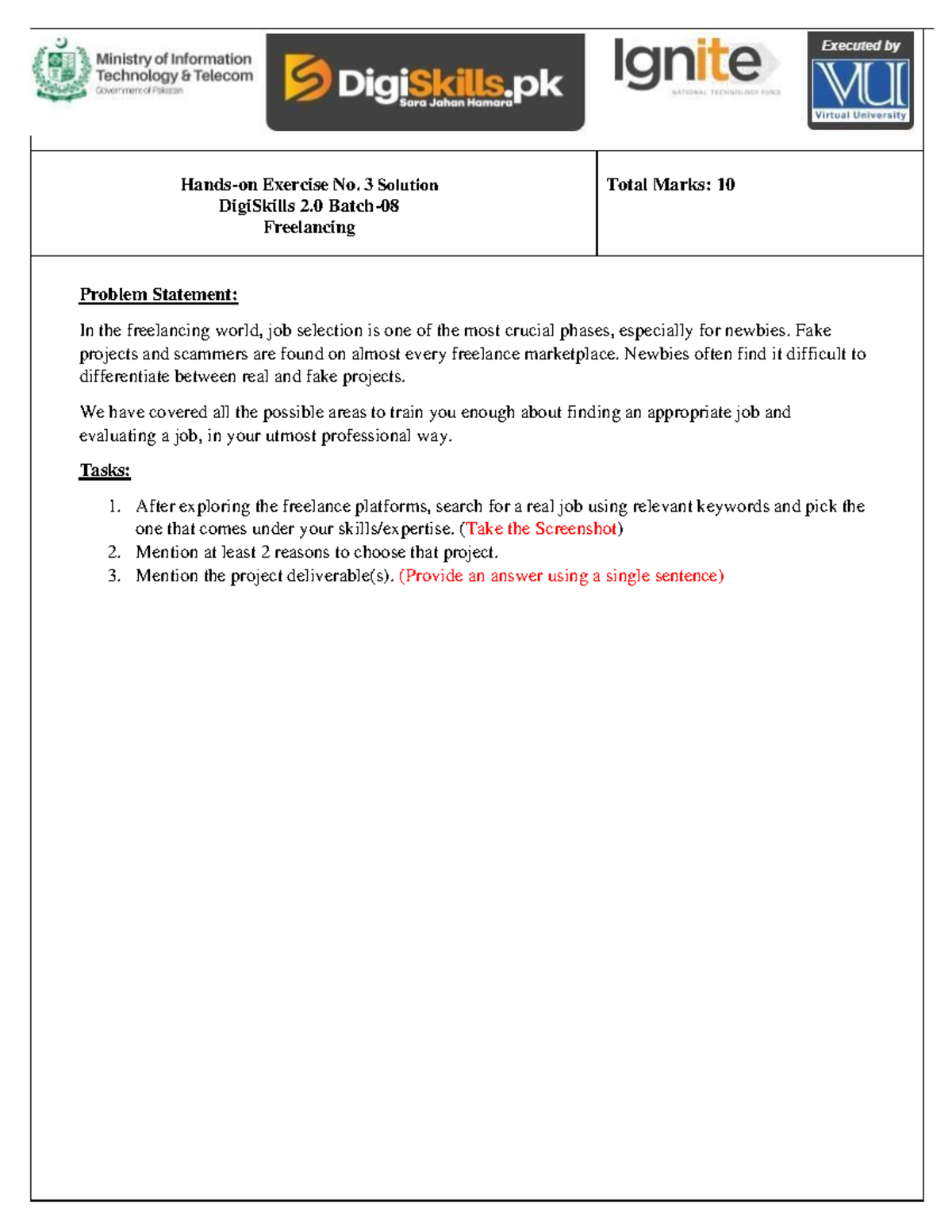 DSTP2 - Exercise No. 3 Solution: Freelancing Job Selection Guide - Studocu