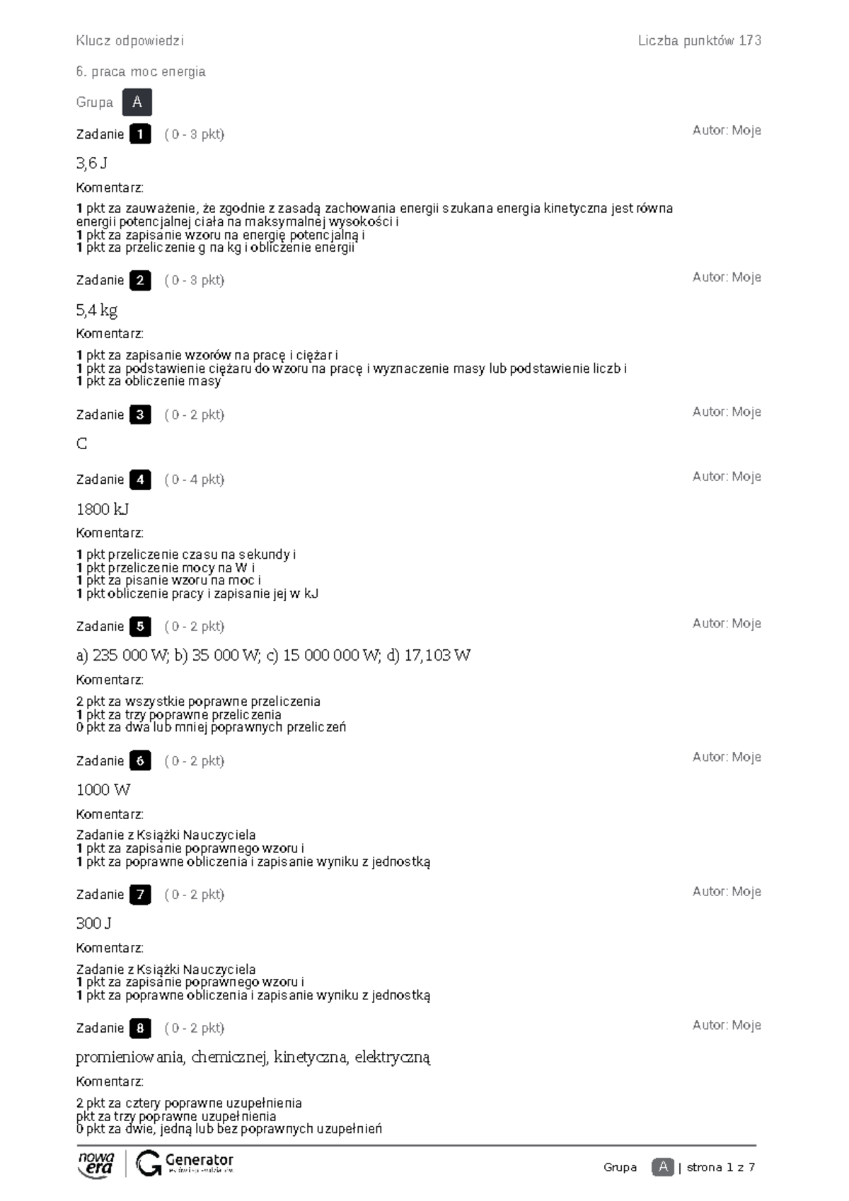 Praca Moc Enwegia Sprawdzian 2 Gimnazjum www.studocu.com