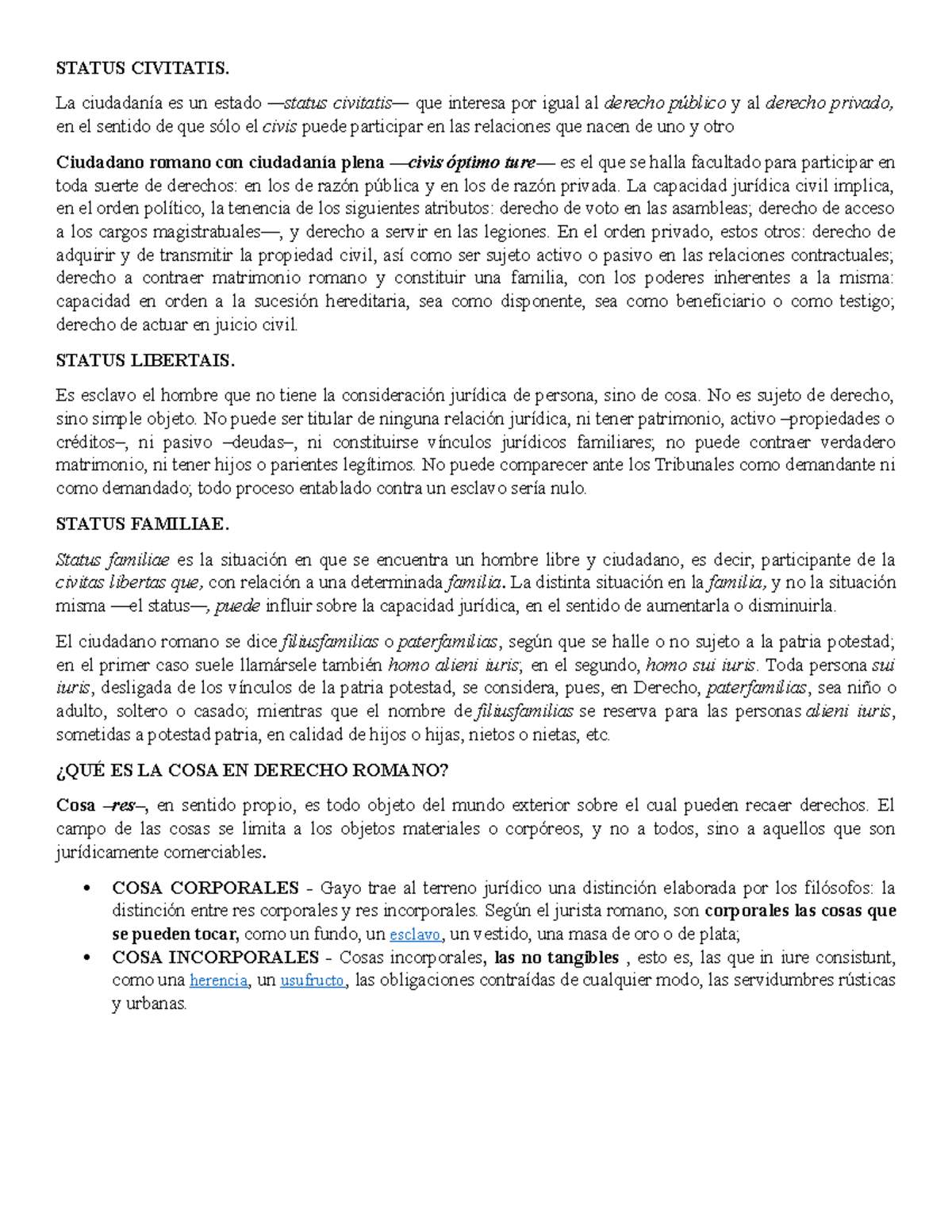 Estudio sobre el Status Civitatis en Derecho Romano - Studocu