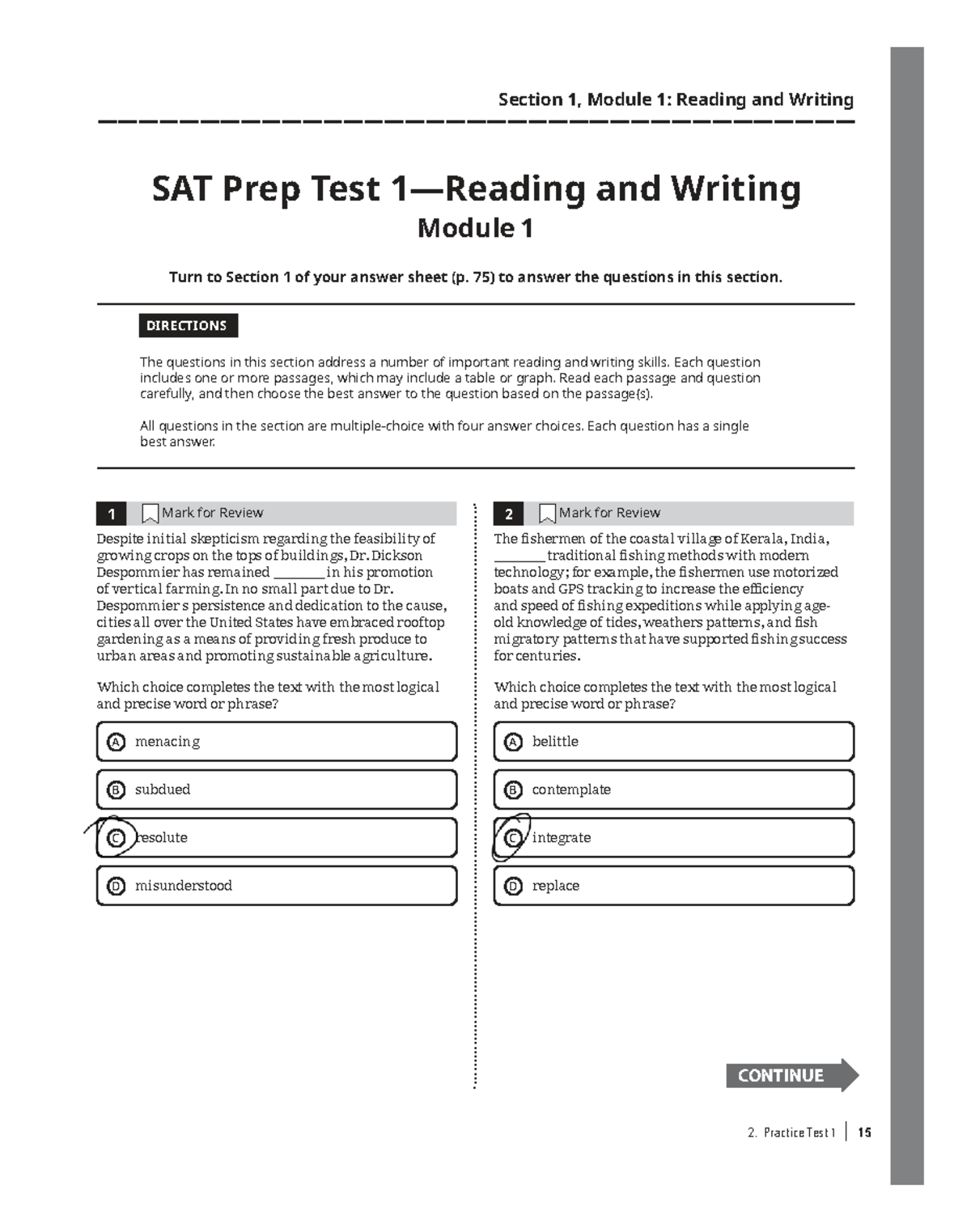 Midterm Practice Test: Reading and Writing Skills for SAT Prep - Studocu