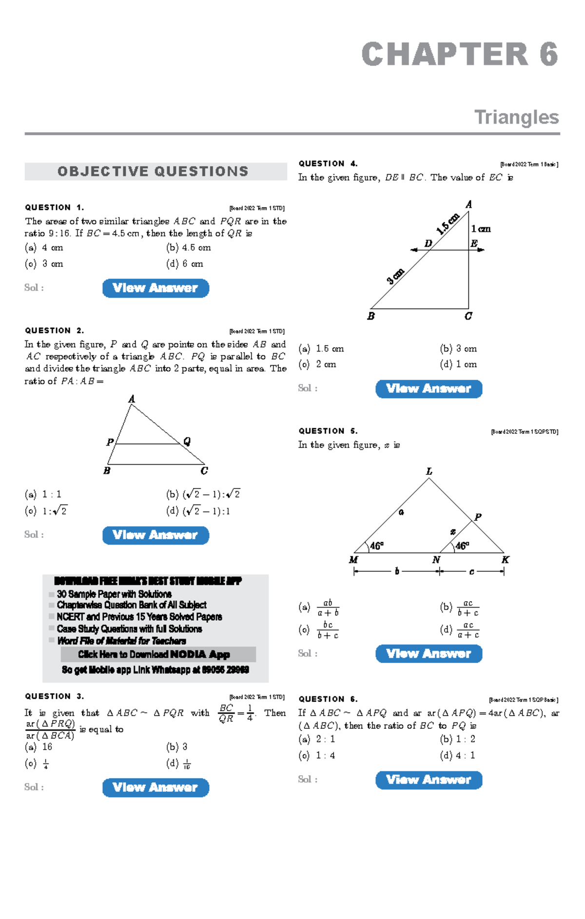 Chap 6 Triangles: Important Concepts and Formulas for Exam Preparation ...