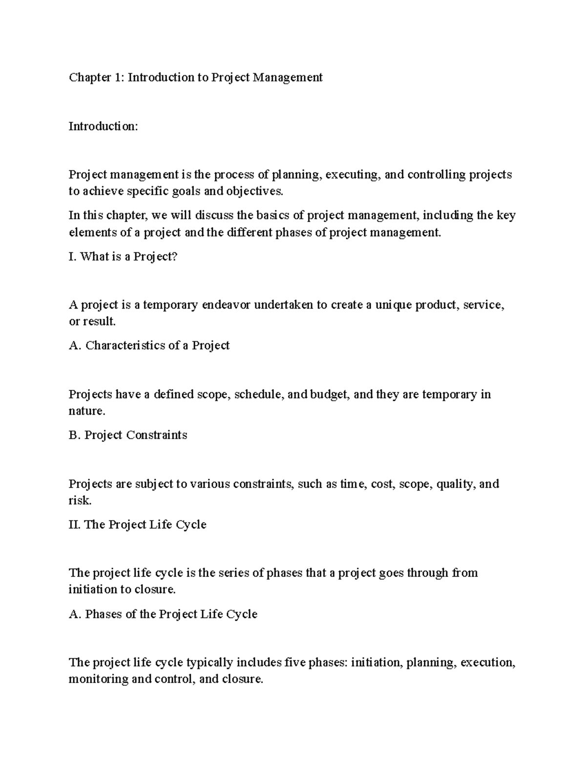 Introduction to Project Management: Chapter 1 Overview Analysis - Studocu