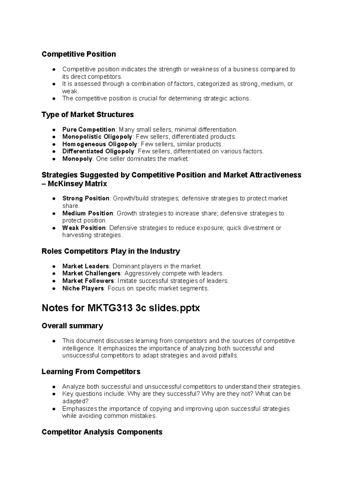MKTG313 Week 3: Competitive Position & Market Analysis Notes - Studocu