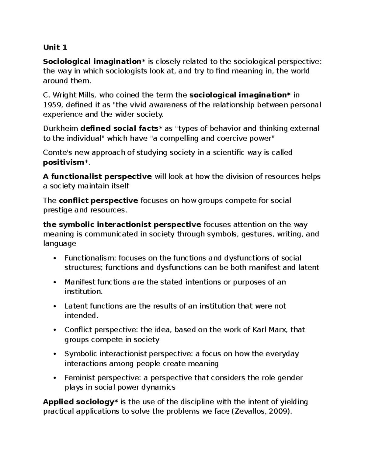 C273 - Notes - Unit 1 Sociological imagination* is closely related to ...