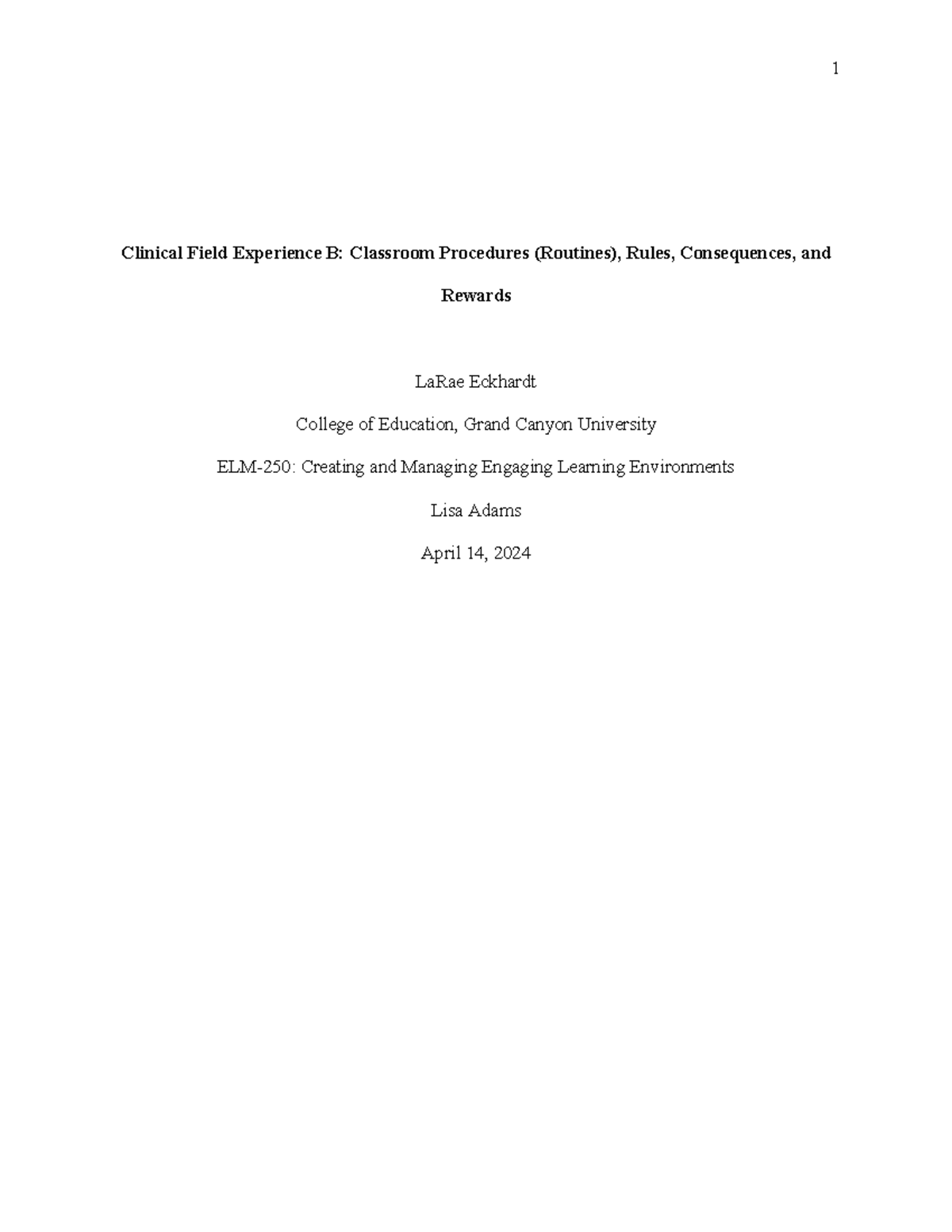 elm-250-t4-clinical-field-experience-b-classroom-procedures-rules