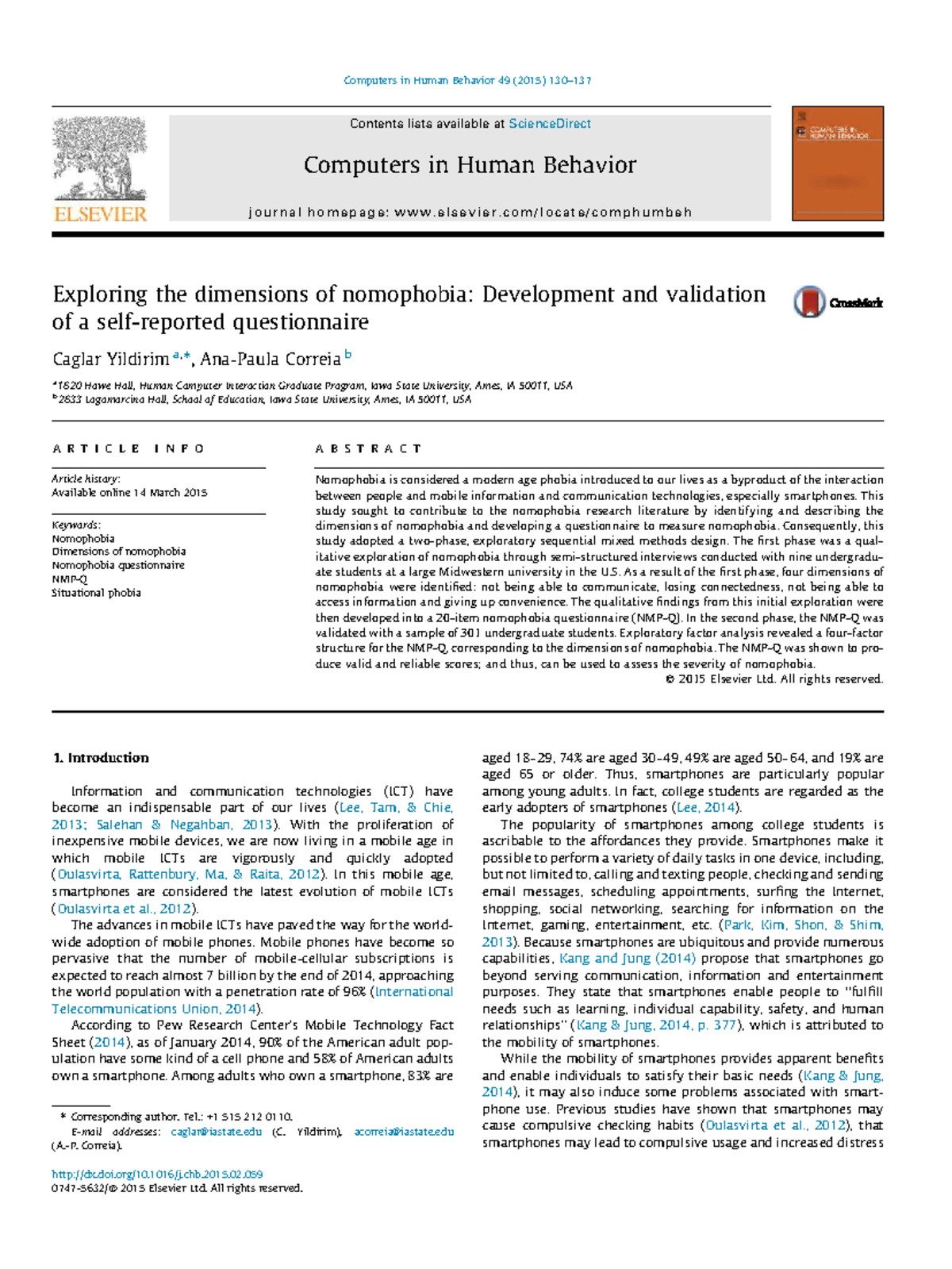 Picture Idea: Exploring Nomophobia Dimensions And Questionnaire Development Hci