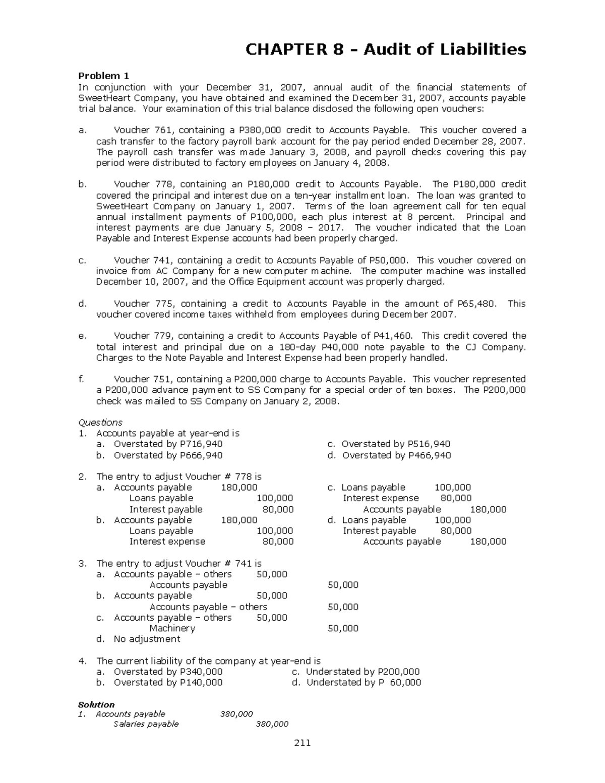 Practice Material on Auditing - Audit of Liab2 - CHAPTER 8 – Audit of ...