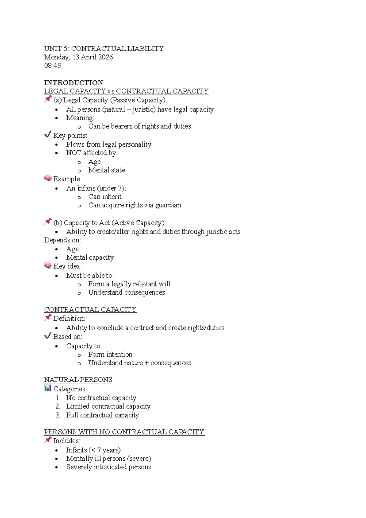 Contract Law Summary: UNIT 5 & 6 - Contractual Liability & Formalities ...
