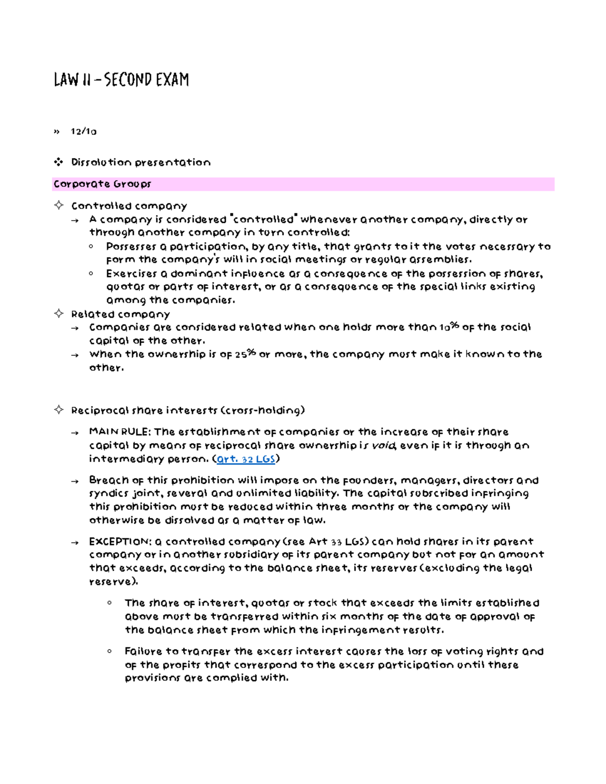 Corporate Law II: Dissolution of Controlled Companies & Related ...