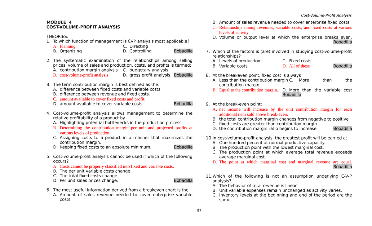 04 x04 Cost Volume Profit Relationships - MODULE 4 COST-VOLUME-PROFIT ...
