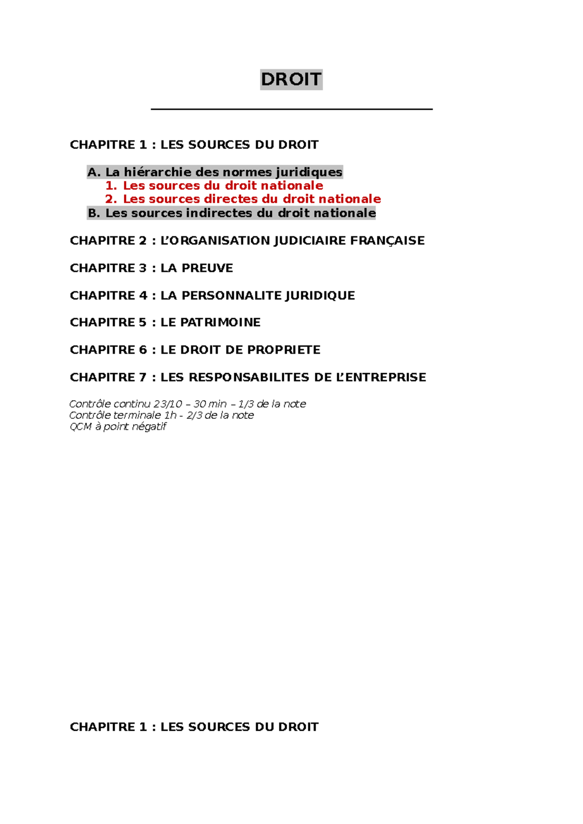 CHAP 1 - Sources du Droit: Hiérarchie et Normes Juridiques - Studocu