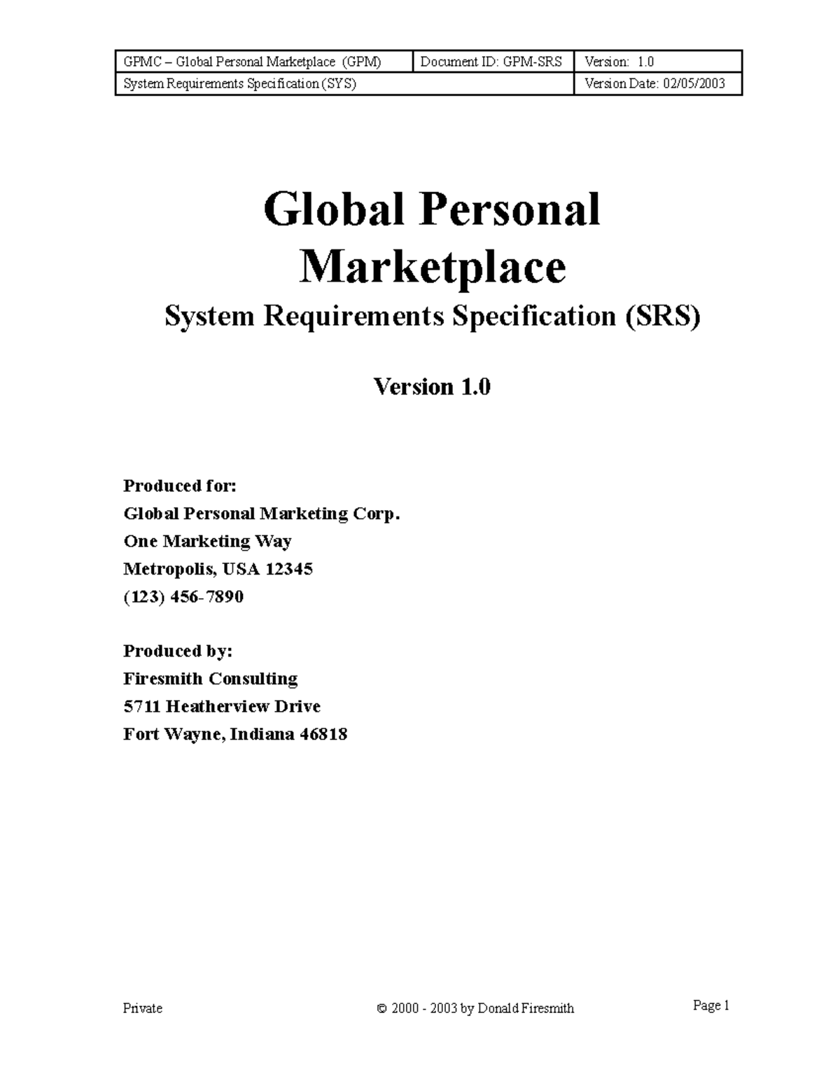 System Requirements Specification Example document - System ...