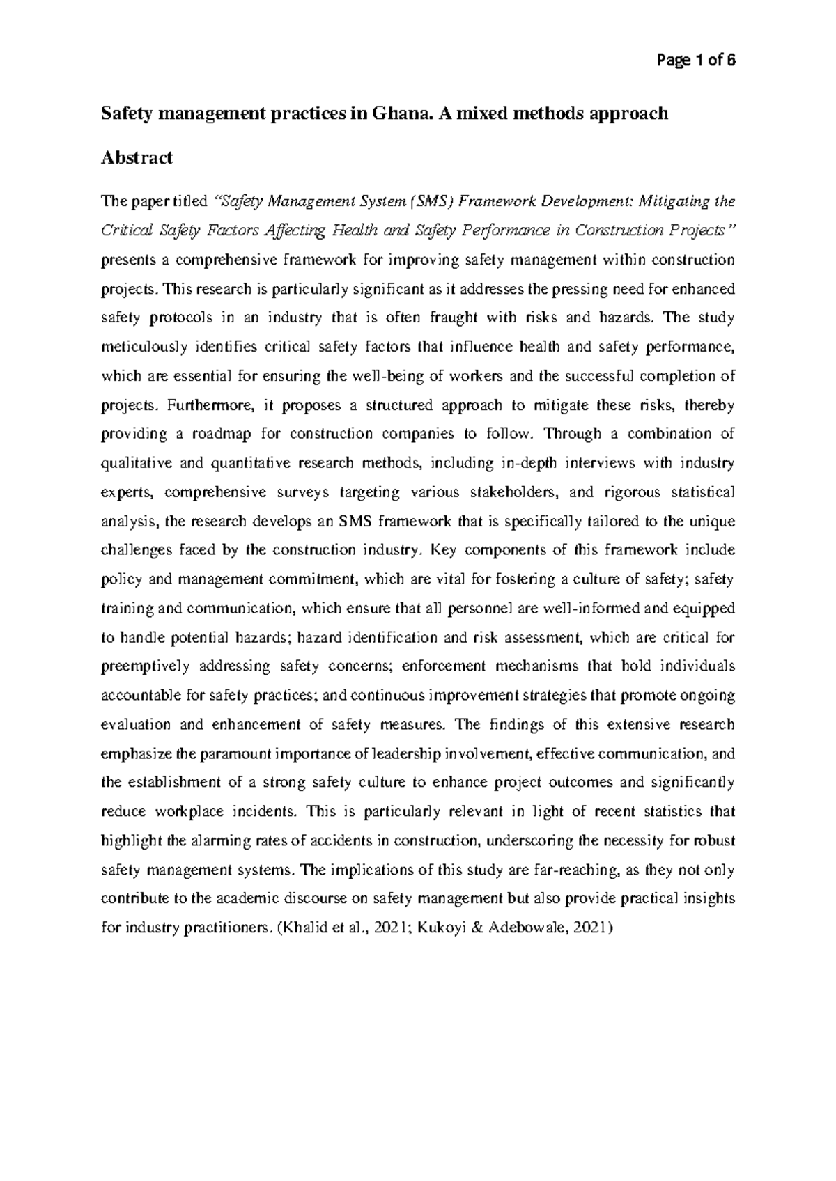 M04 - Safety Management Practices in Ghana: A Mixed Methods Study - Studocu