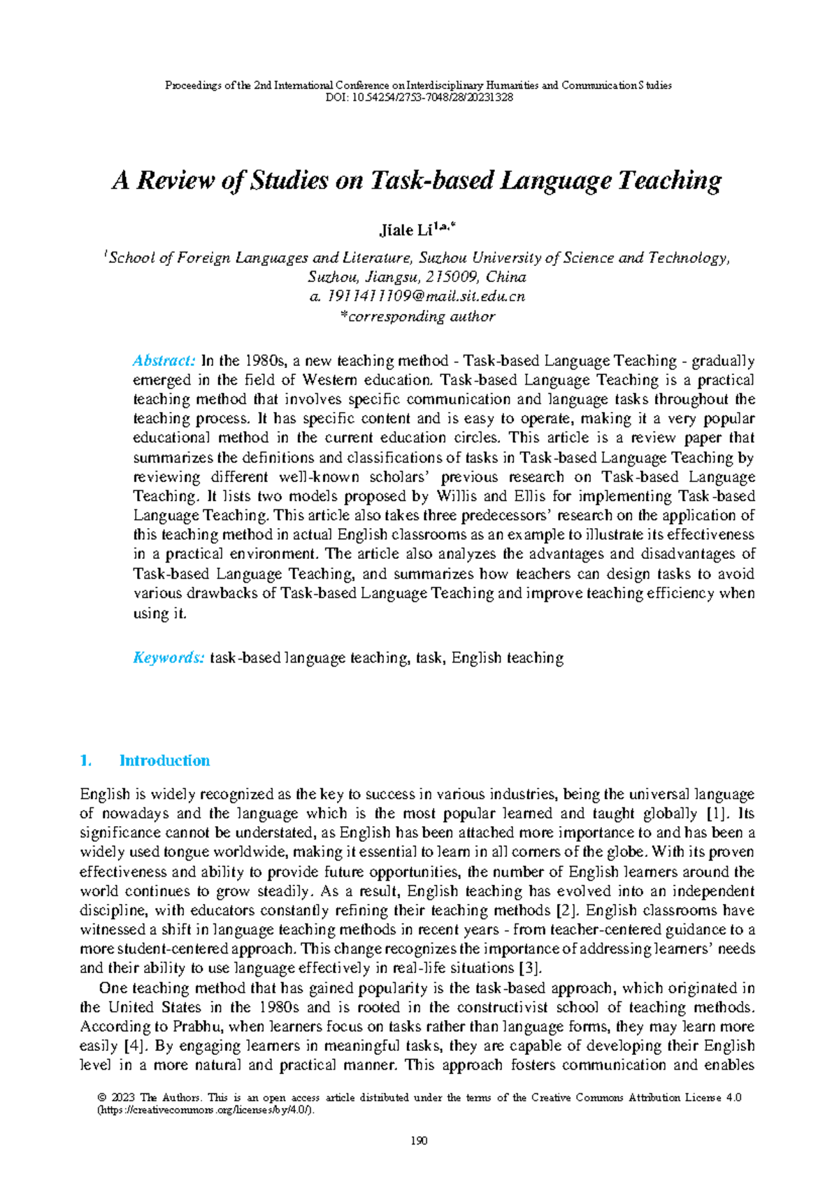 A Review of Studies on Task-based Language Teachin - 1911411109@mail ...