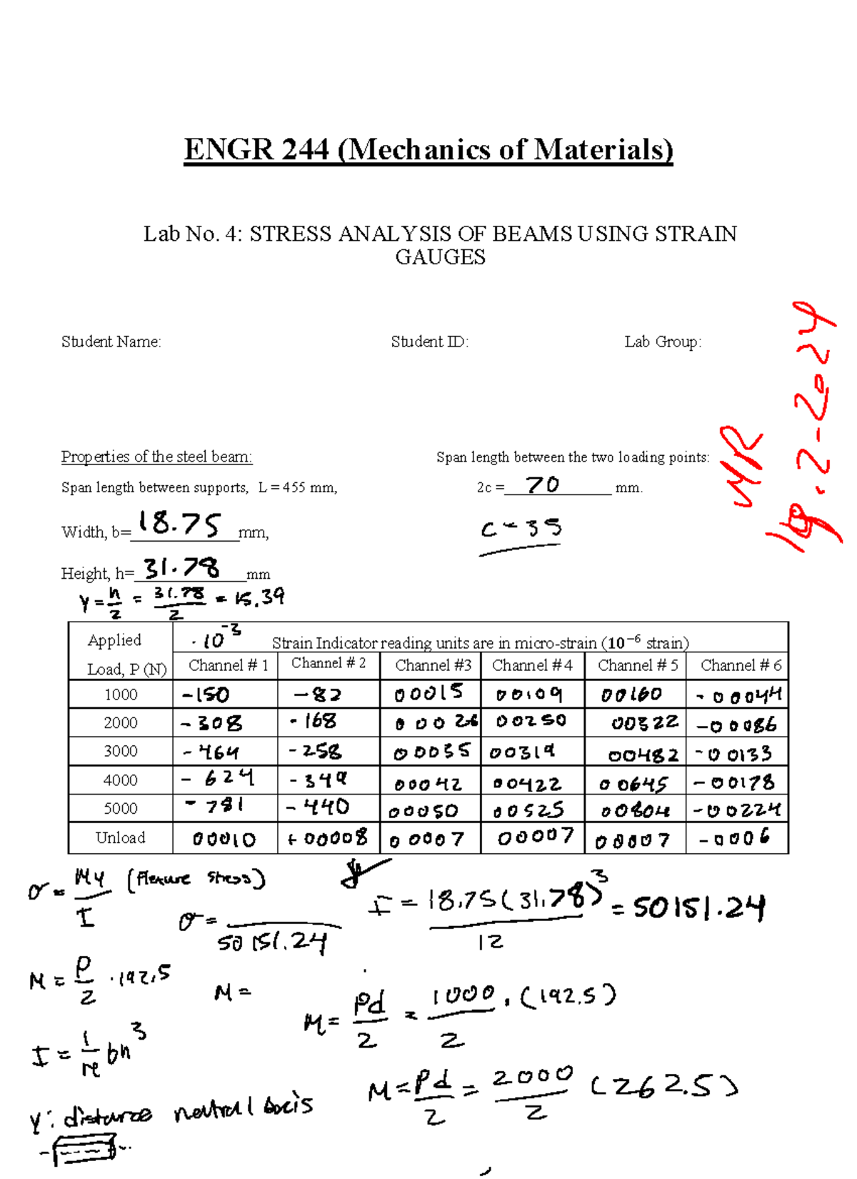 ENGR 244 Lab 4: Stress Analysis of Beams with Strain Gauges - Studocu