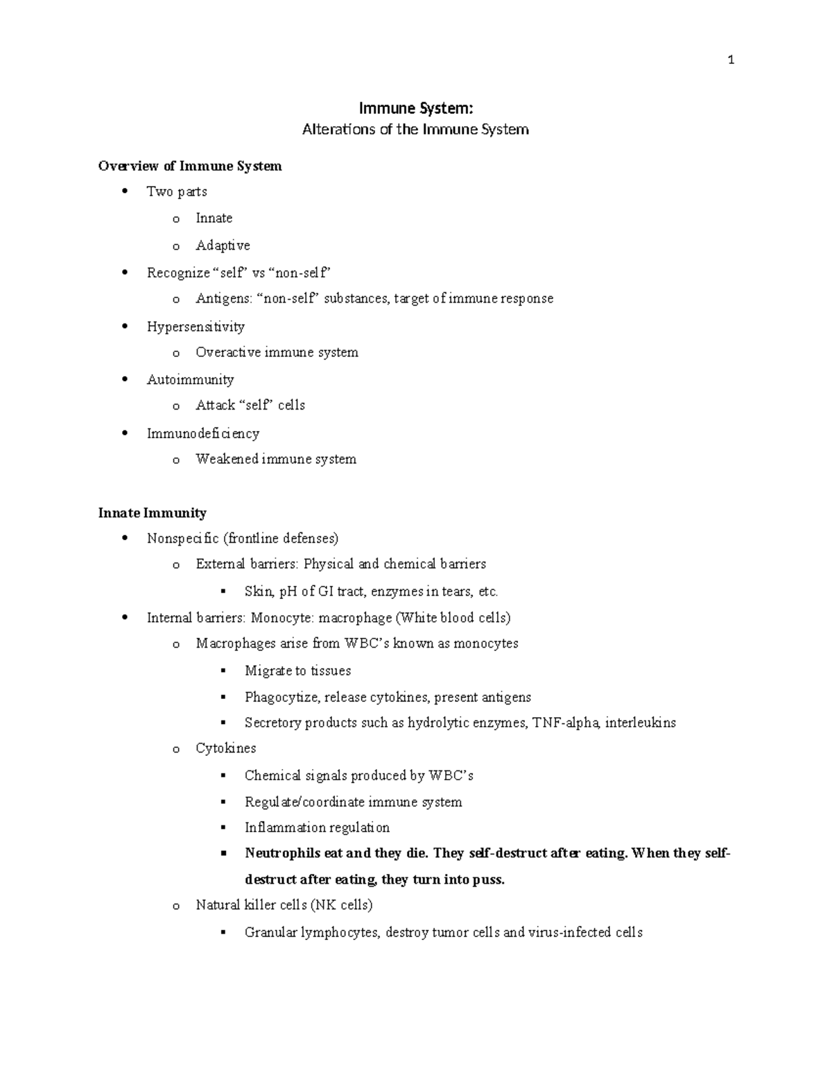 N331 Immune System Final Exam Study Handouts and Notes - Studocu
