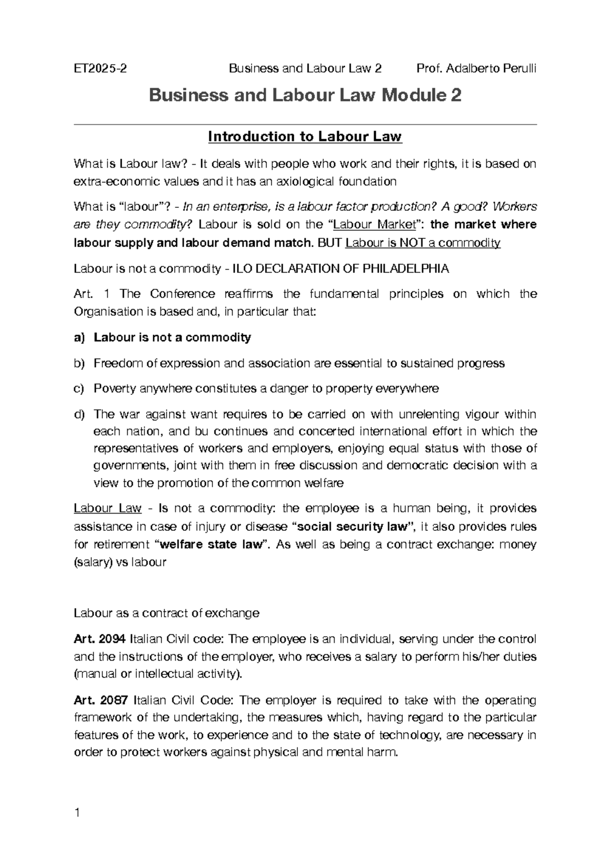Labour Law Overview: Key Concepts and Principles (Module 2) - Studocu