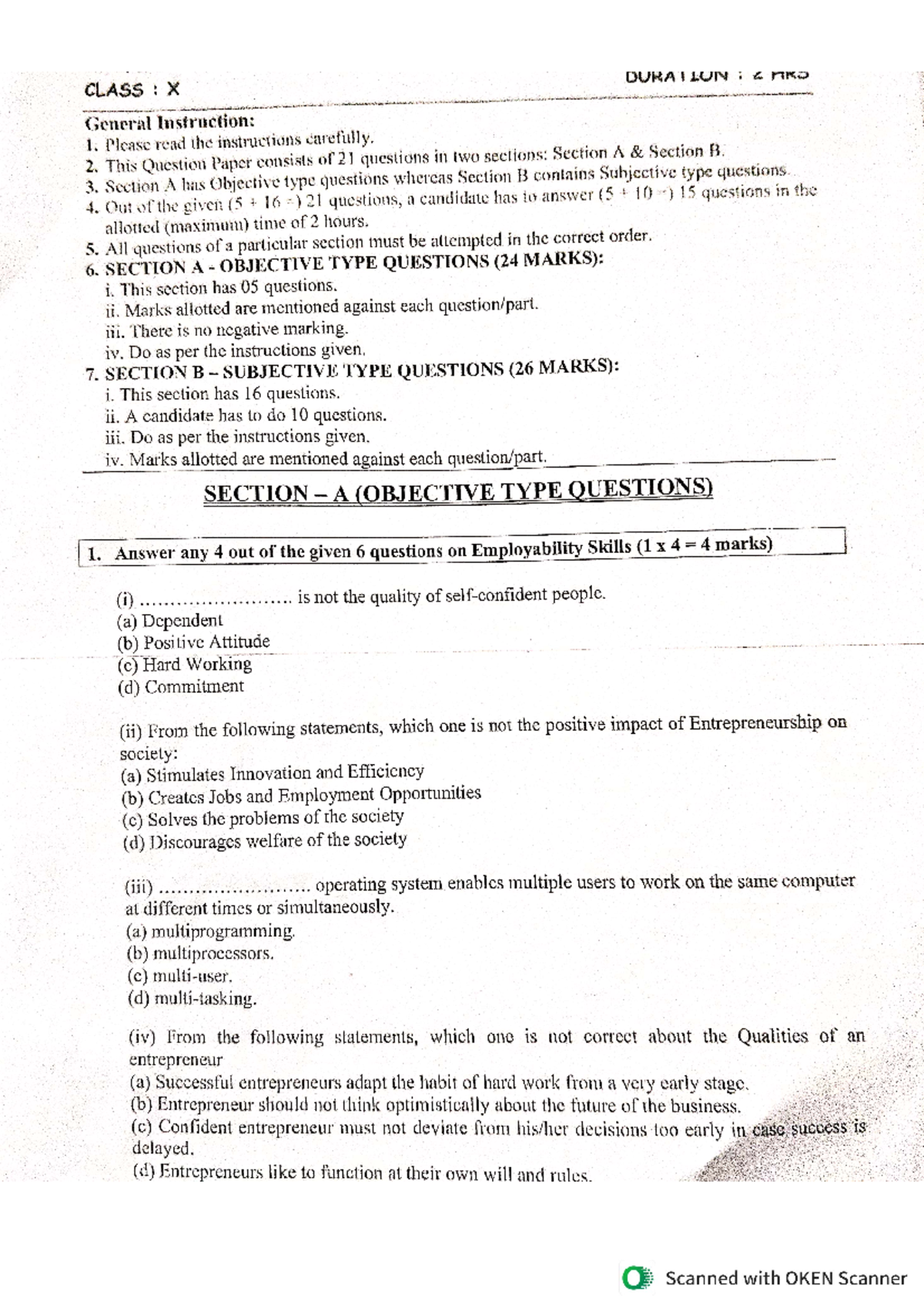 IT 402 X Sample Paper - DURATION CLASS : X General Instruction: 1 ...
