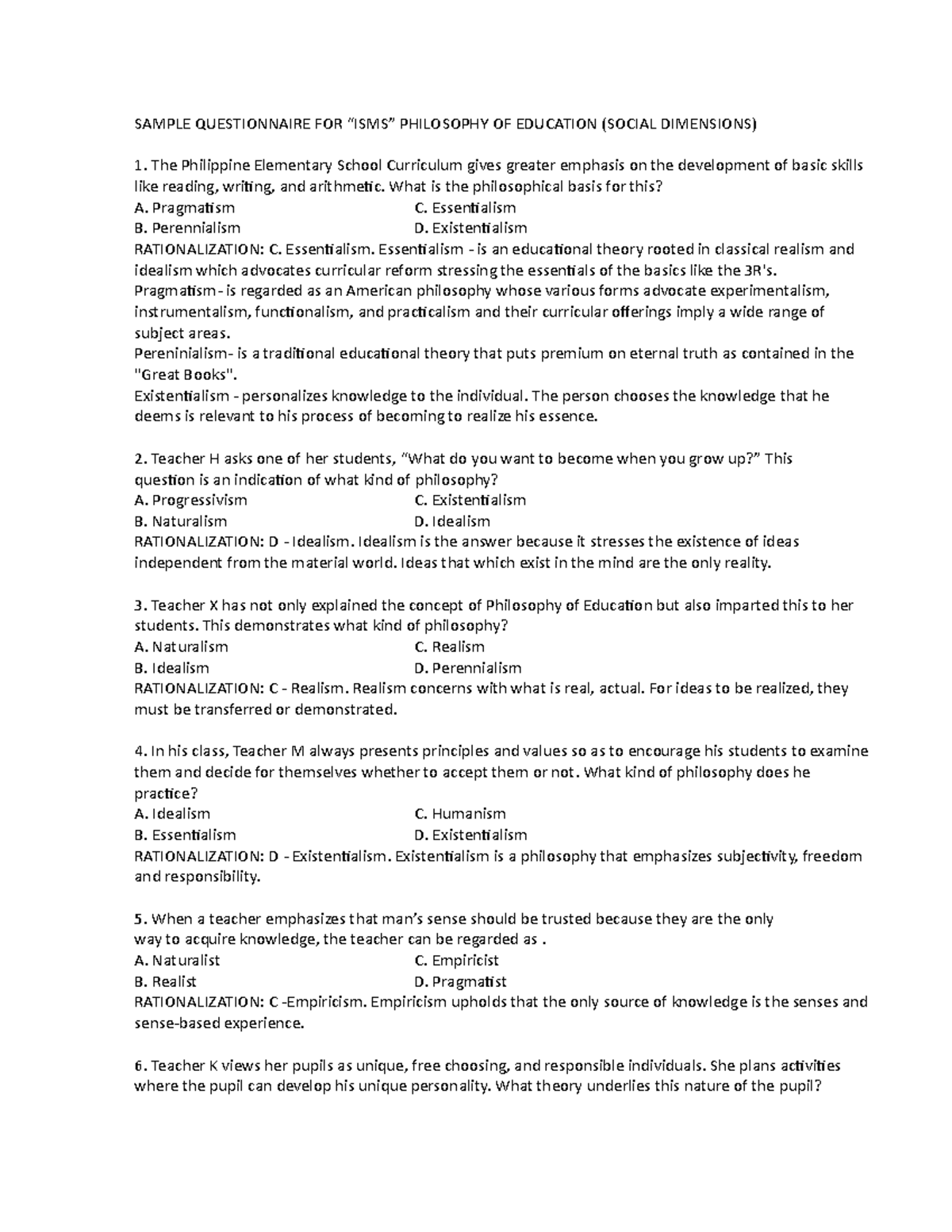 LET REVIEW MATERIALS ON ISMS PHILOSOPHY OF EDUCATION - Studocu