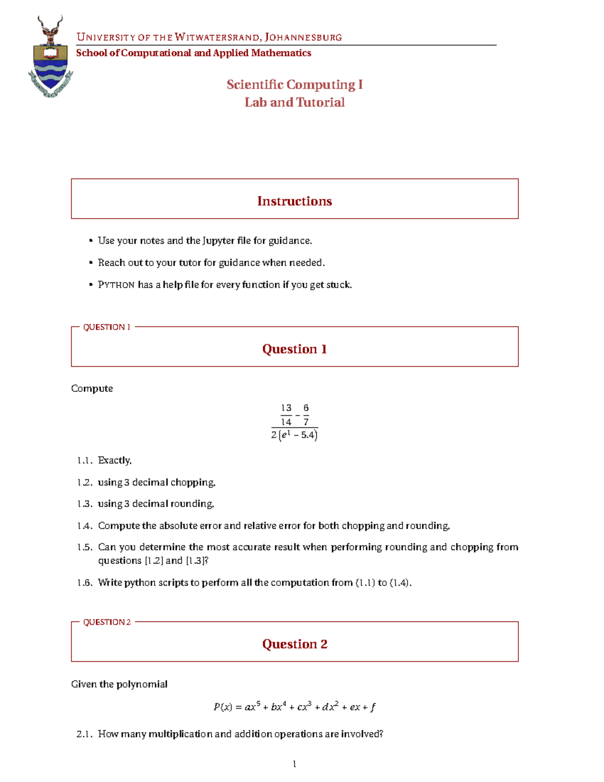 Error Analysis Lab for Scientific Computing I (SCM101) - Studocu