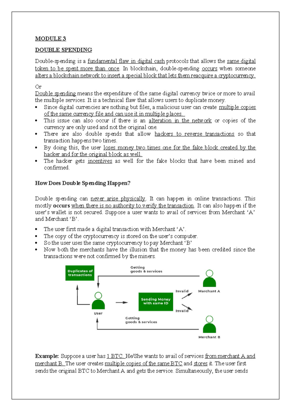 Module 3: Understanding Double Spending & Hash Functions in Blockchain -  Studocu