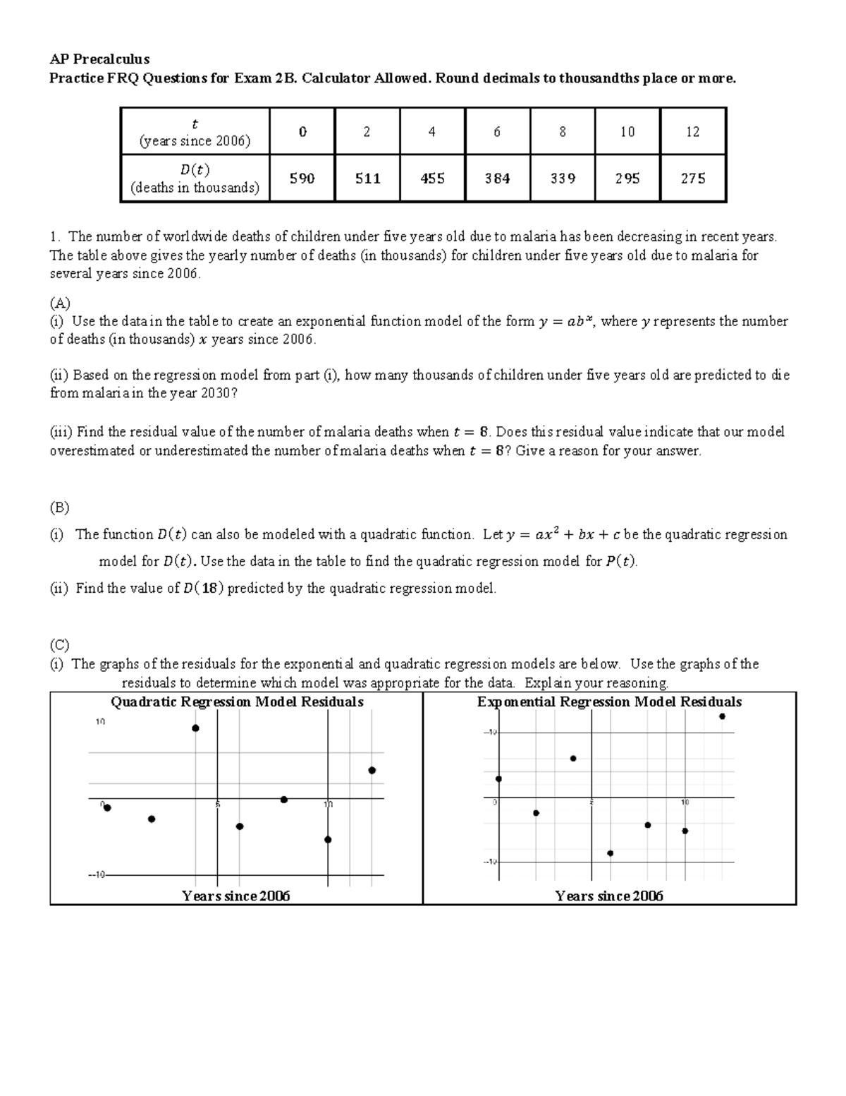 AP Precalculus Unit 2A Practice FRQs for Exam 2B - Studocu