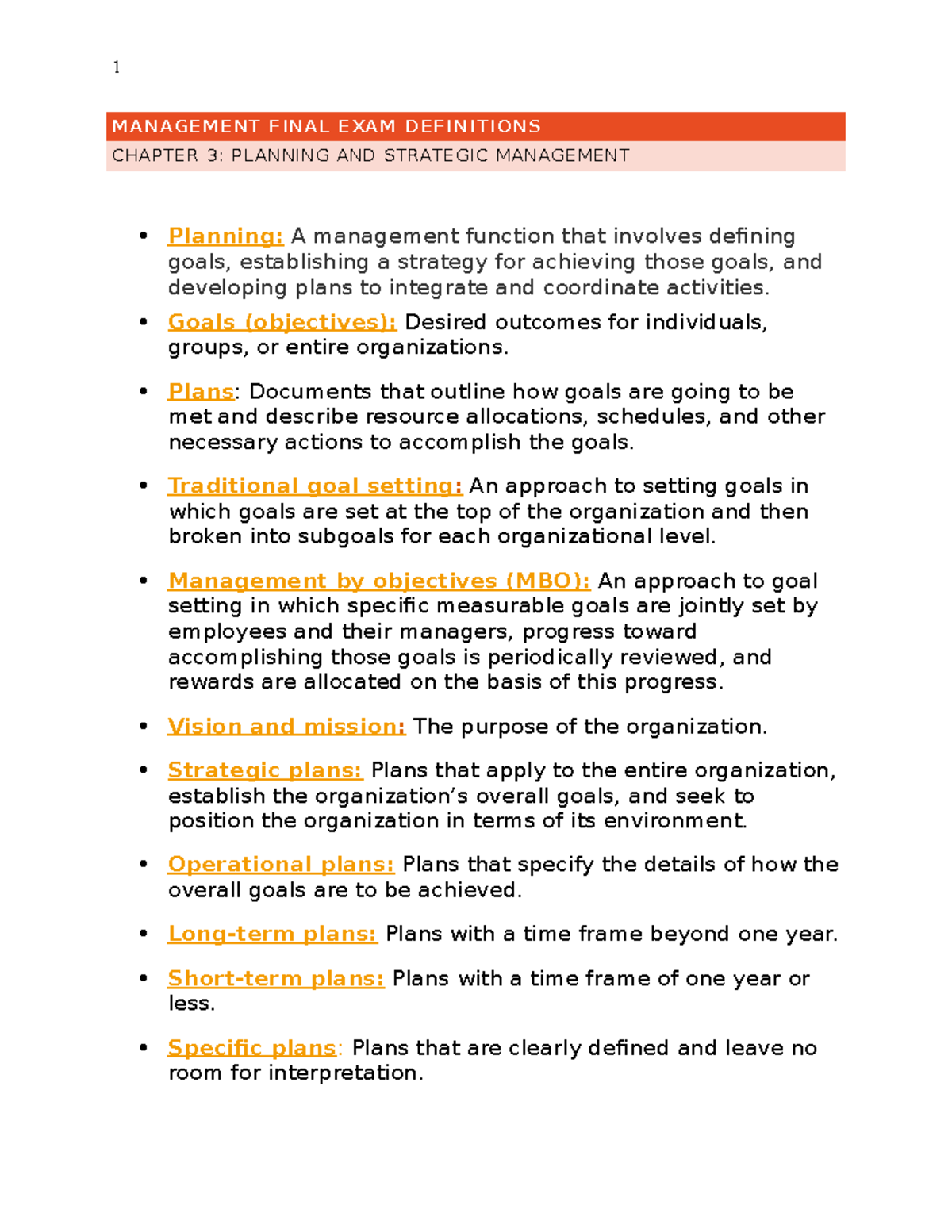 Management Final Exam Key Definitions & Concepts (Chapter 3) - Studocu