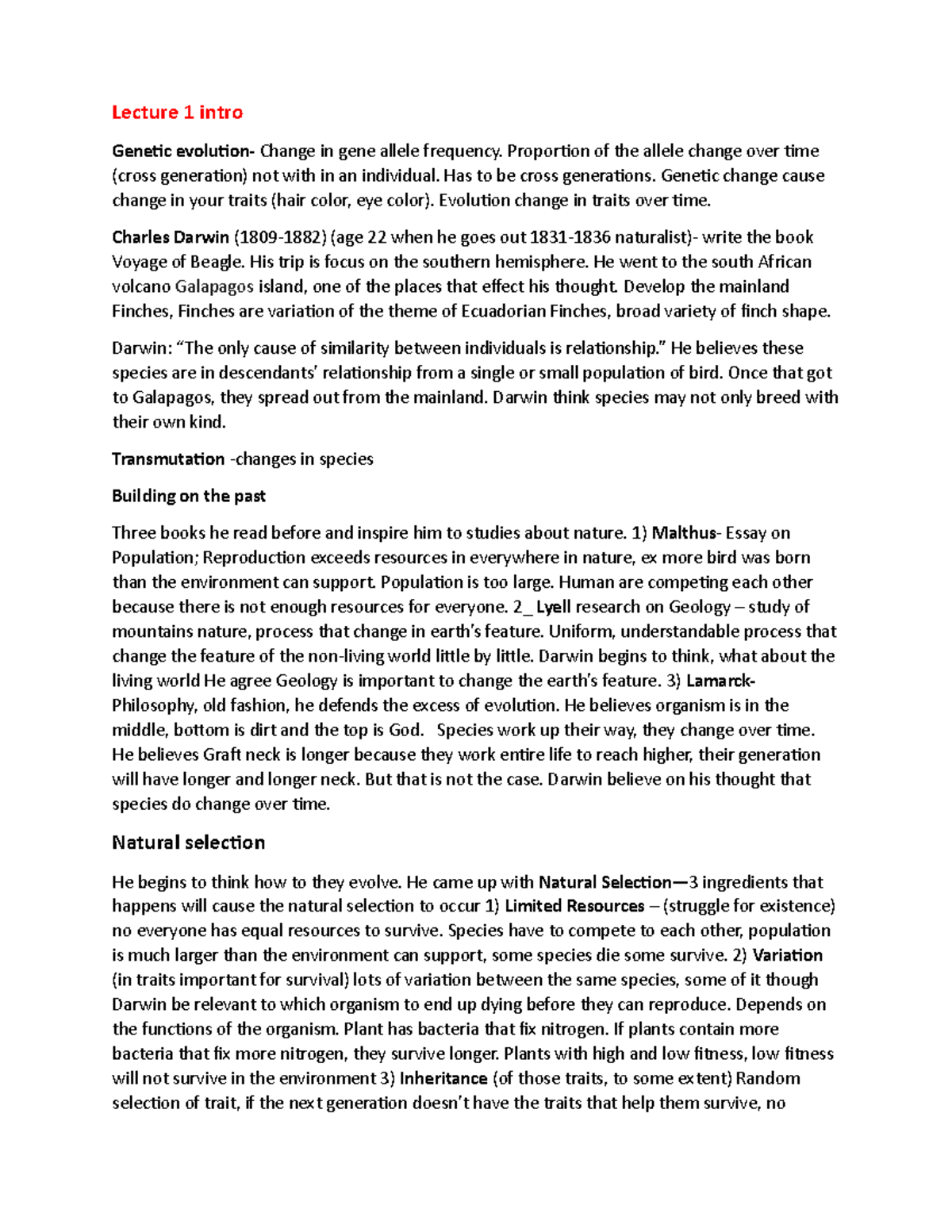 Genetics & Evolution: Exam 1 Notes - Lecture Concepts 1-5 - Studocu