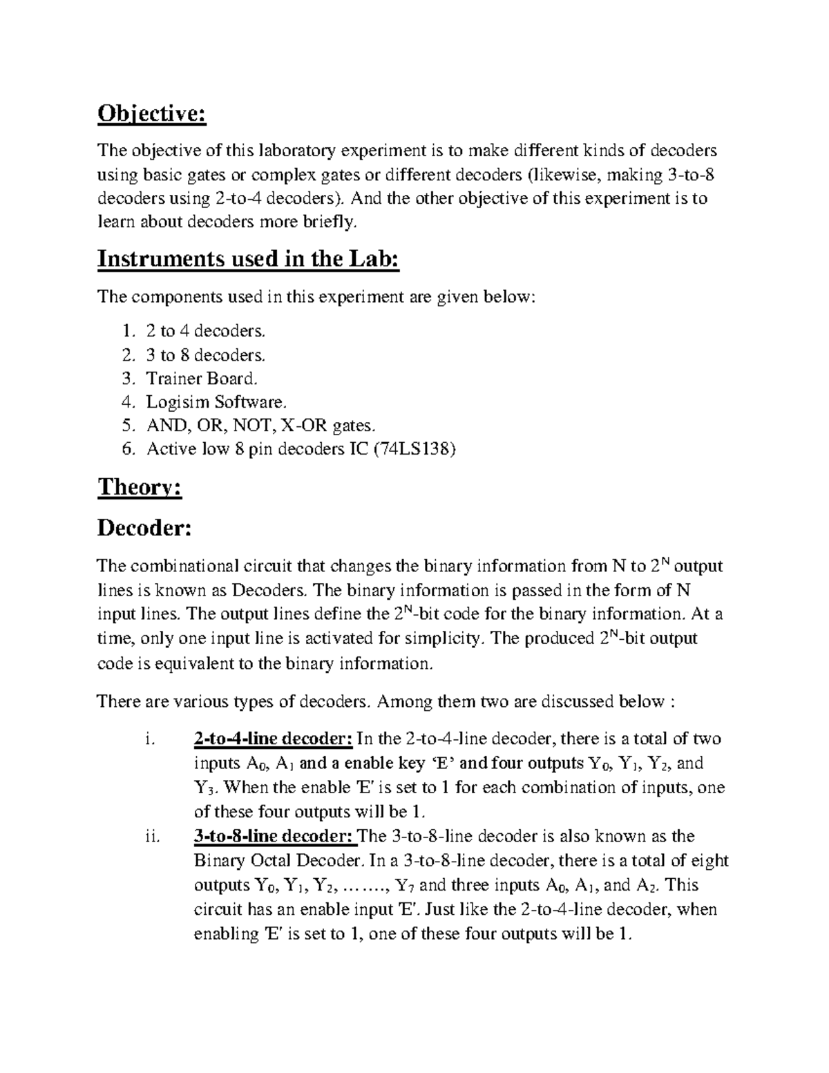 Experiment 4: DLD Lab Decoders and Their Implementations at UIU - Studocu