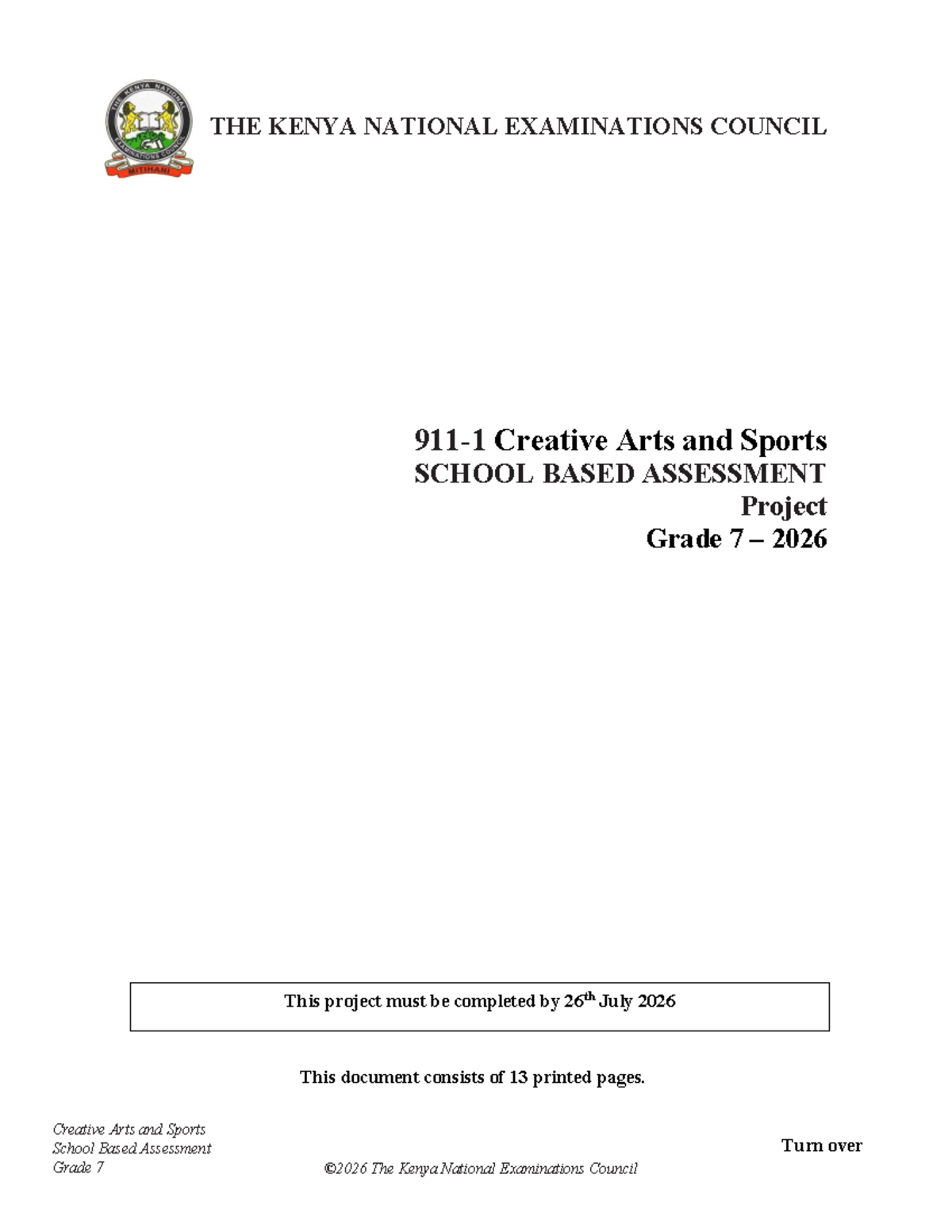 Grade 7 Creative Arts & Sports SBA Project Guidelines 2026 - Studocu