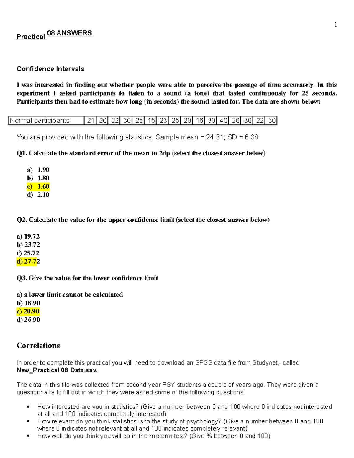 New Practical 08 Answers - Practical 08 ANSWERS Confidence Intervals I ...