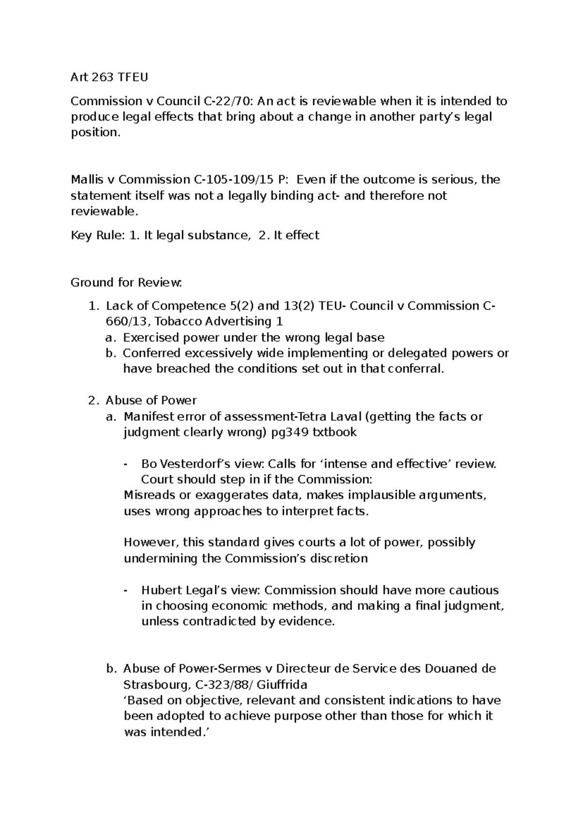 Art 263 TFEU Judicial Review Notes: Key Principles and Case Analysis ...
