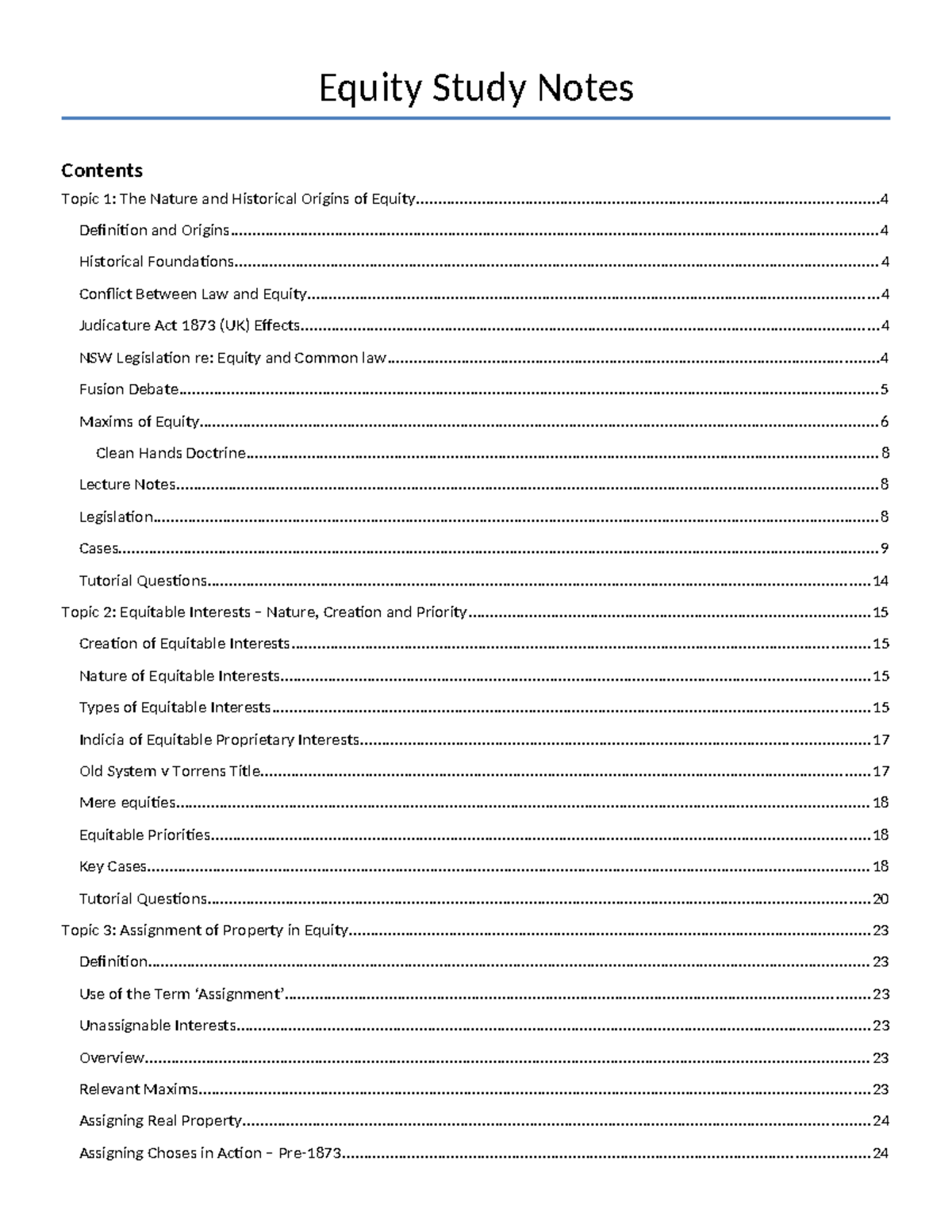 Equity Lecture & Tutorial Notes (LAW123) - Comprehensive Study Guide ...
