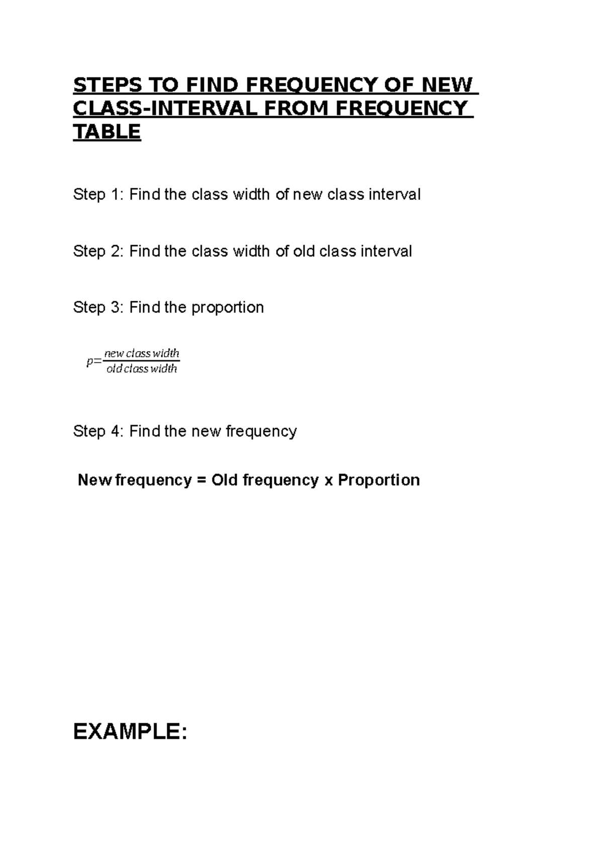 Steps TO FIND Frequency OF NEW Class Interval - STEPS TO FIND FREQUENCY ...