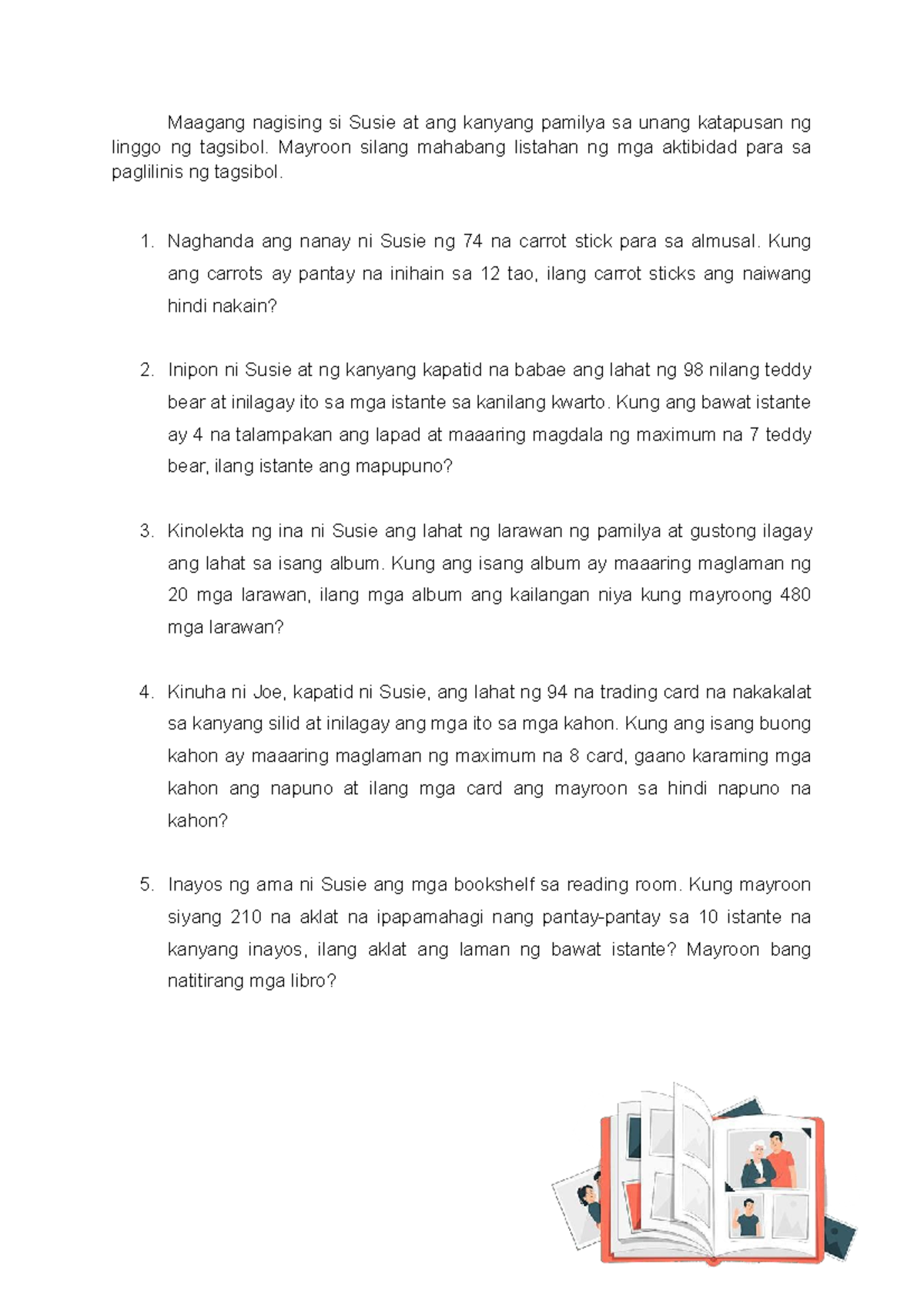 Grade 3 division word problems b2 - Maagang nagising si Susie at ang ...