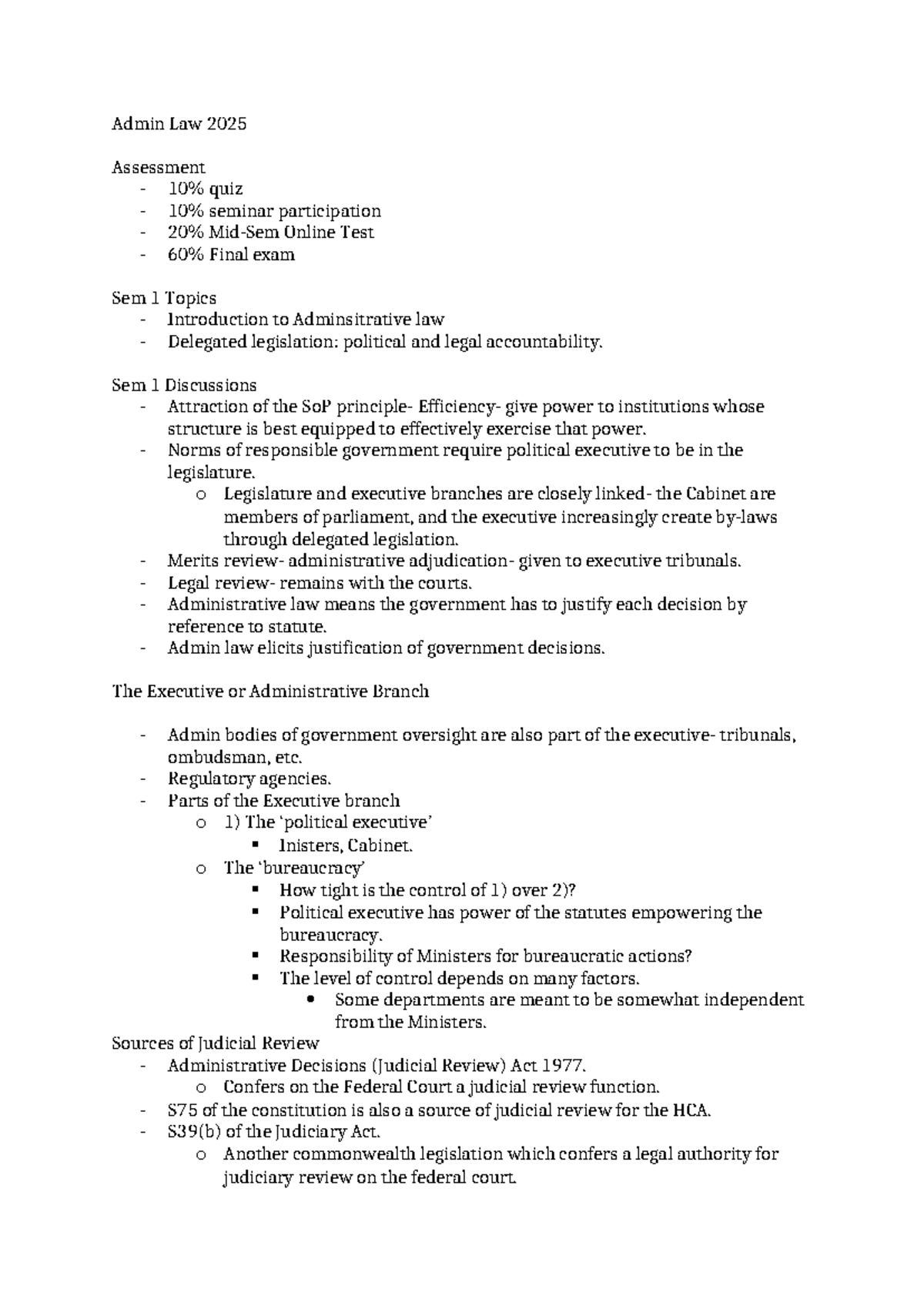 Admin Law 2025 - Comprehensive Seminar Notes and Key Topics - Studocu