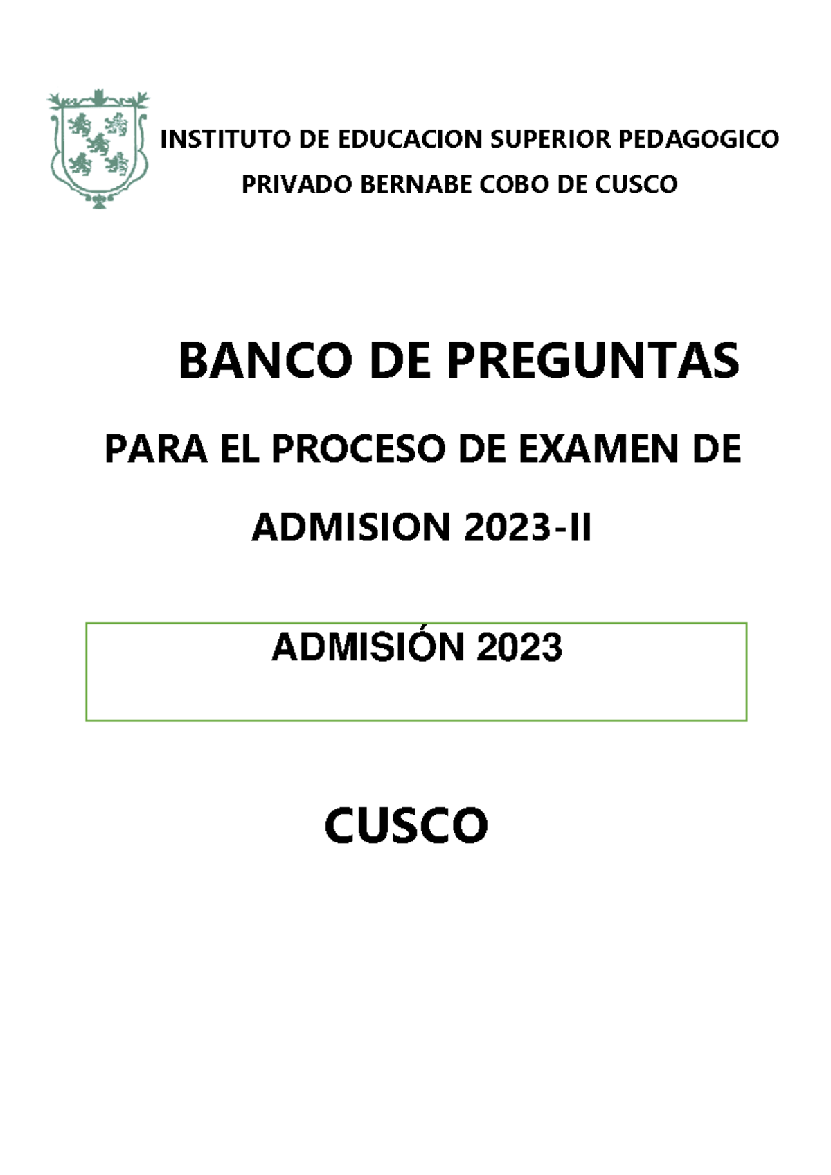 Banco de Preguntas para Examen de Admisión 2023-II - Cusco - Document Preview