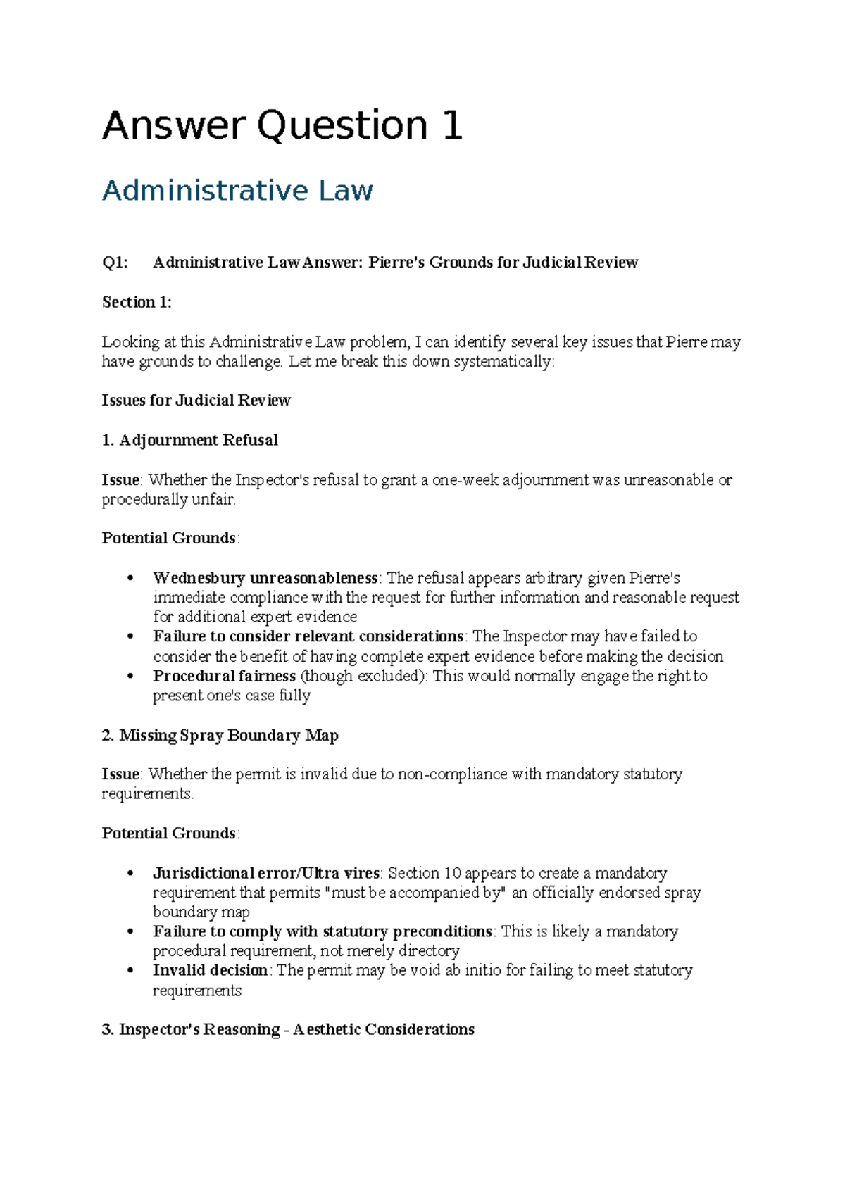 Administrative Law Q1: Grounds for Judicial Review Analysis - Studocu