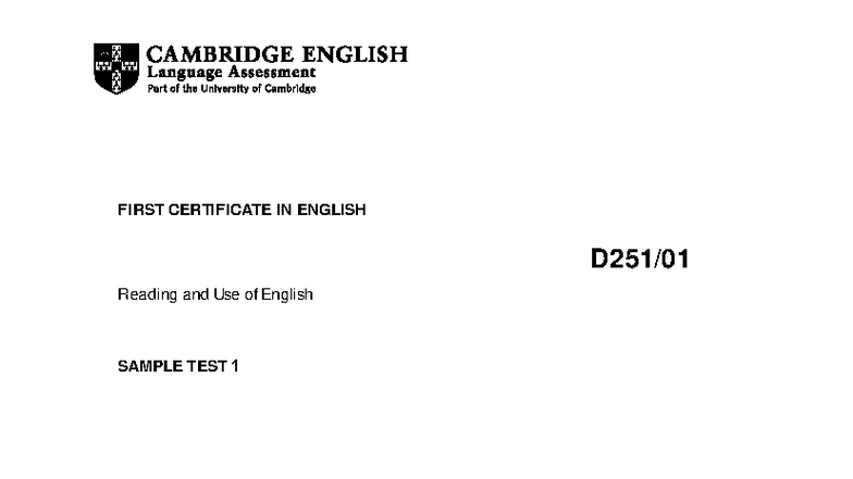 Cambridge English First B2 Reading & Use of English Sample Test 1 - Studocu