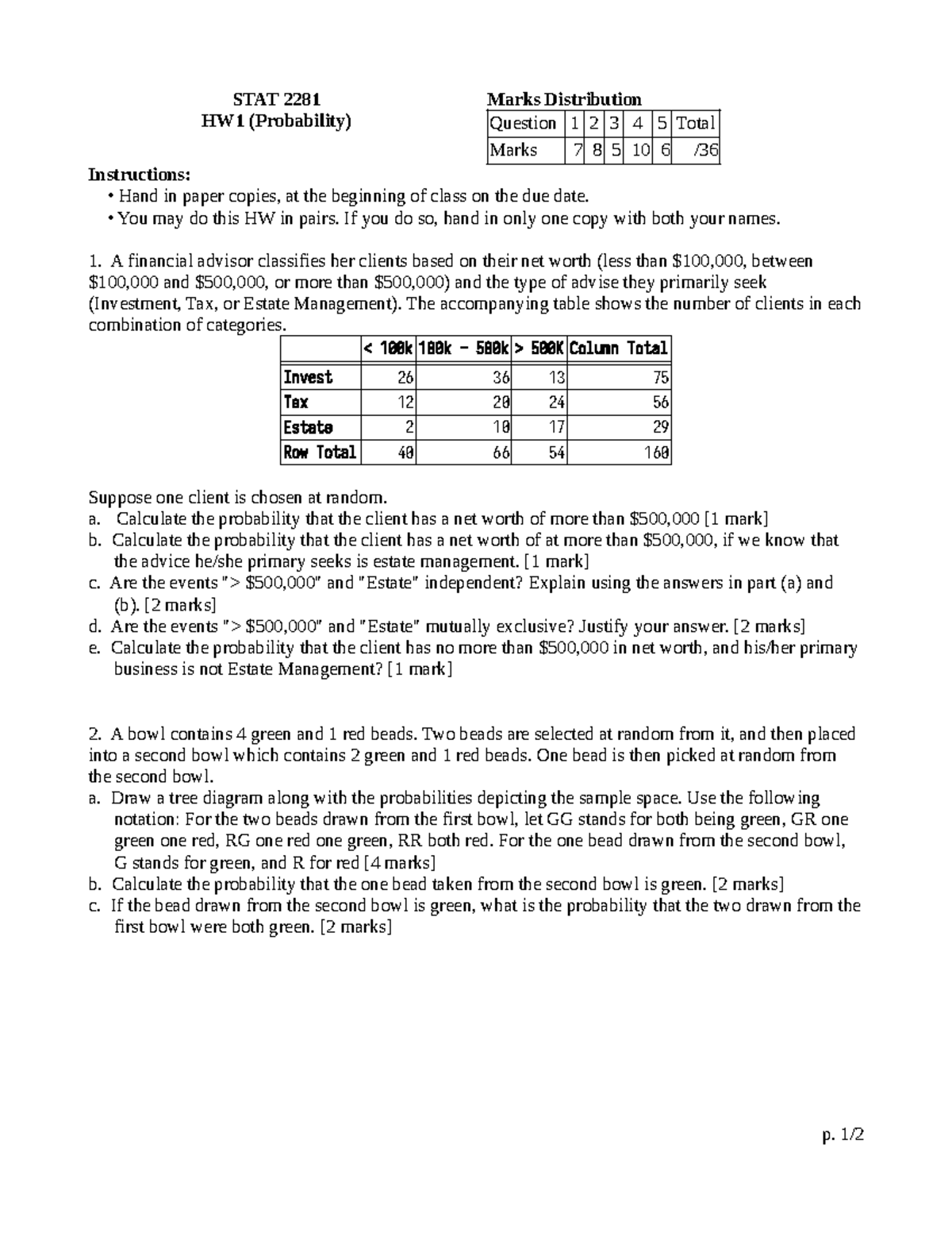 HW 202610 STAT 2281 Probability Homework Assignment - Studocu