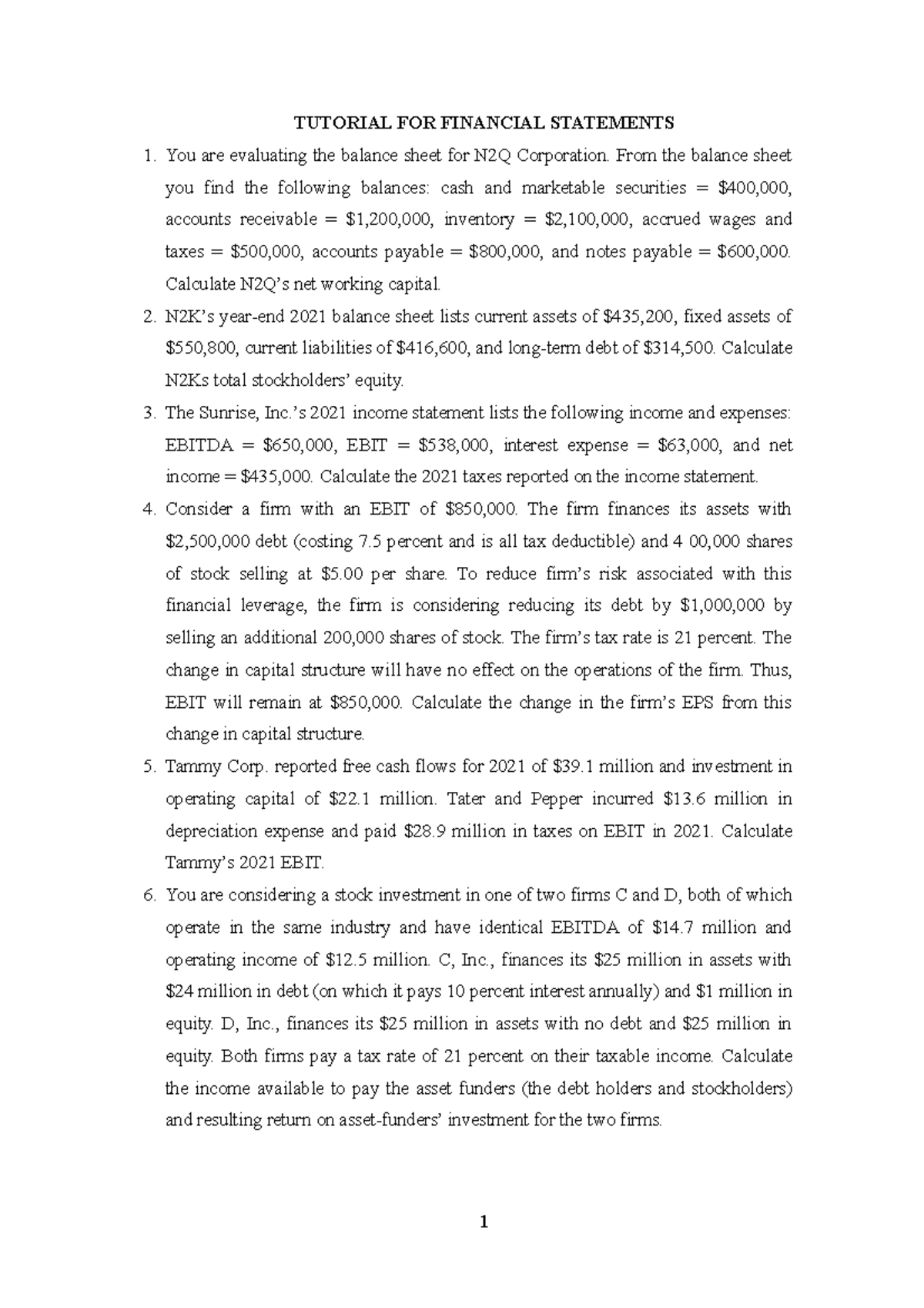 Tutorial FOR Financial Statement - TUTORIAL FOR FINANCIAL STATEMENTS ...