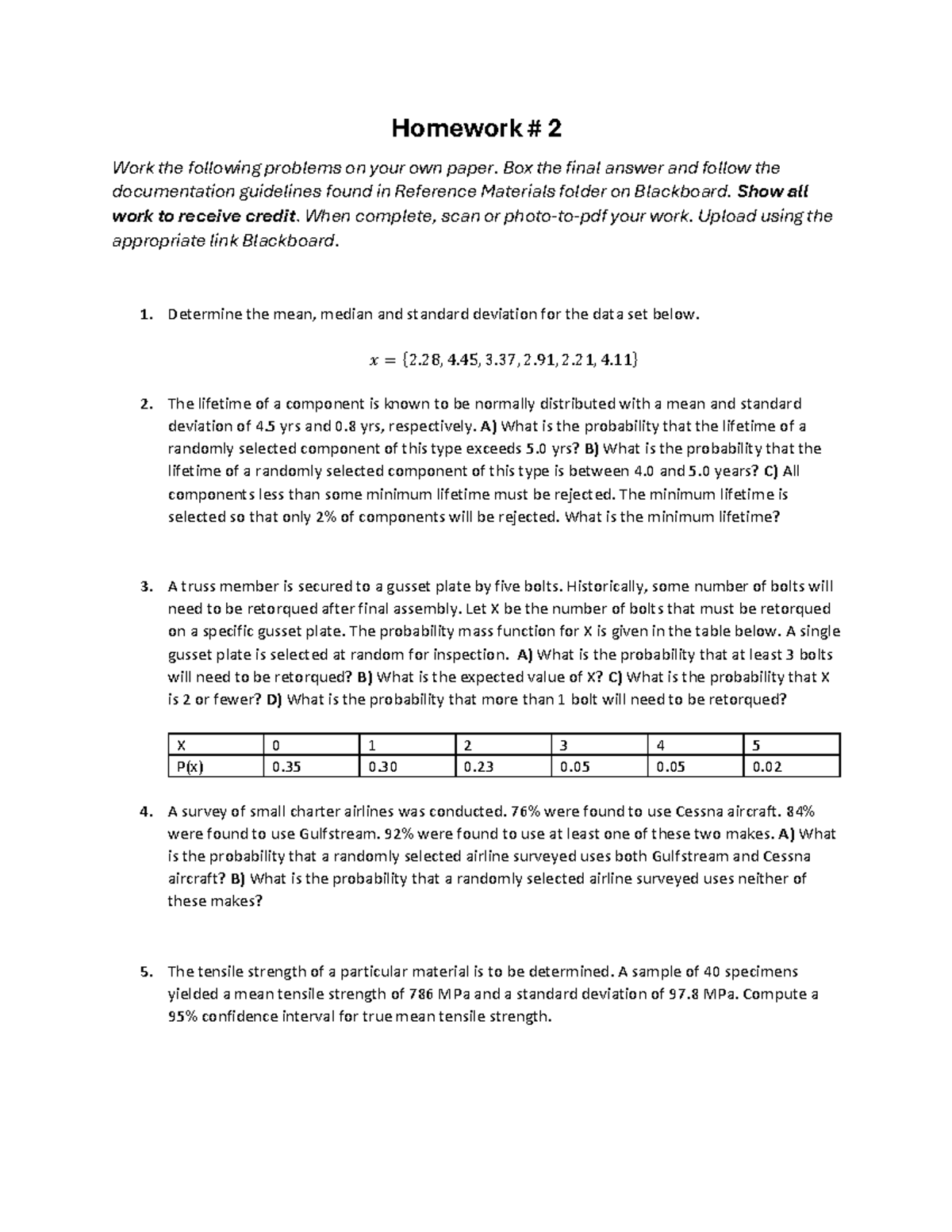 Homework #2: Statistical Analysis & Problem Solving Methods - Studocu