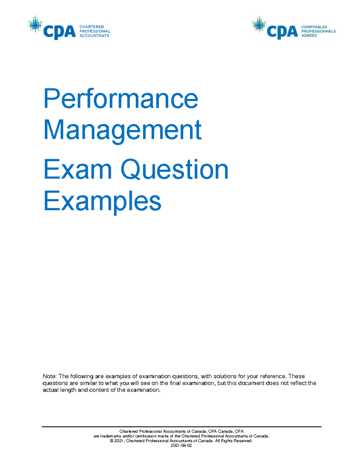 CPA Exam Question Examples: Performance Management and Solutions - Studocu
