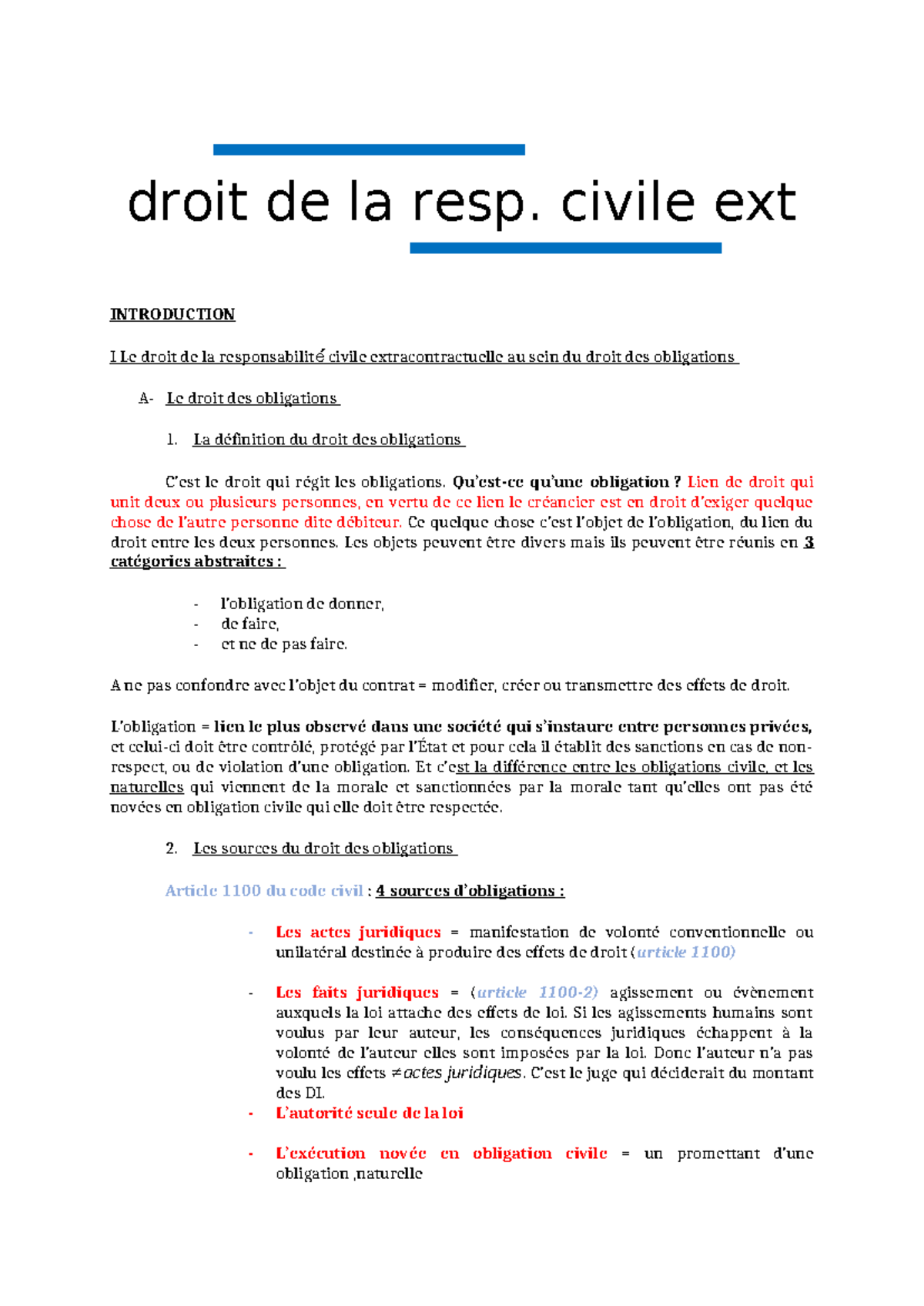 DRCE - droit civil exta - droit de la resp. civile ext INTRODUCTION I ...