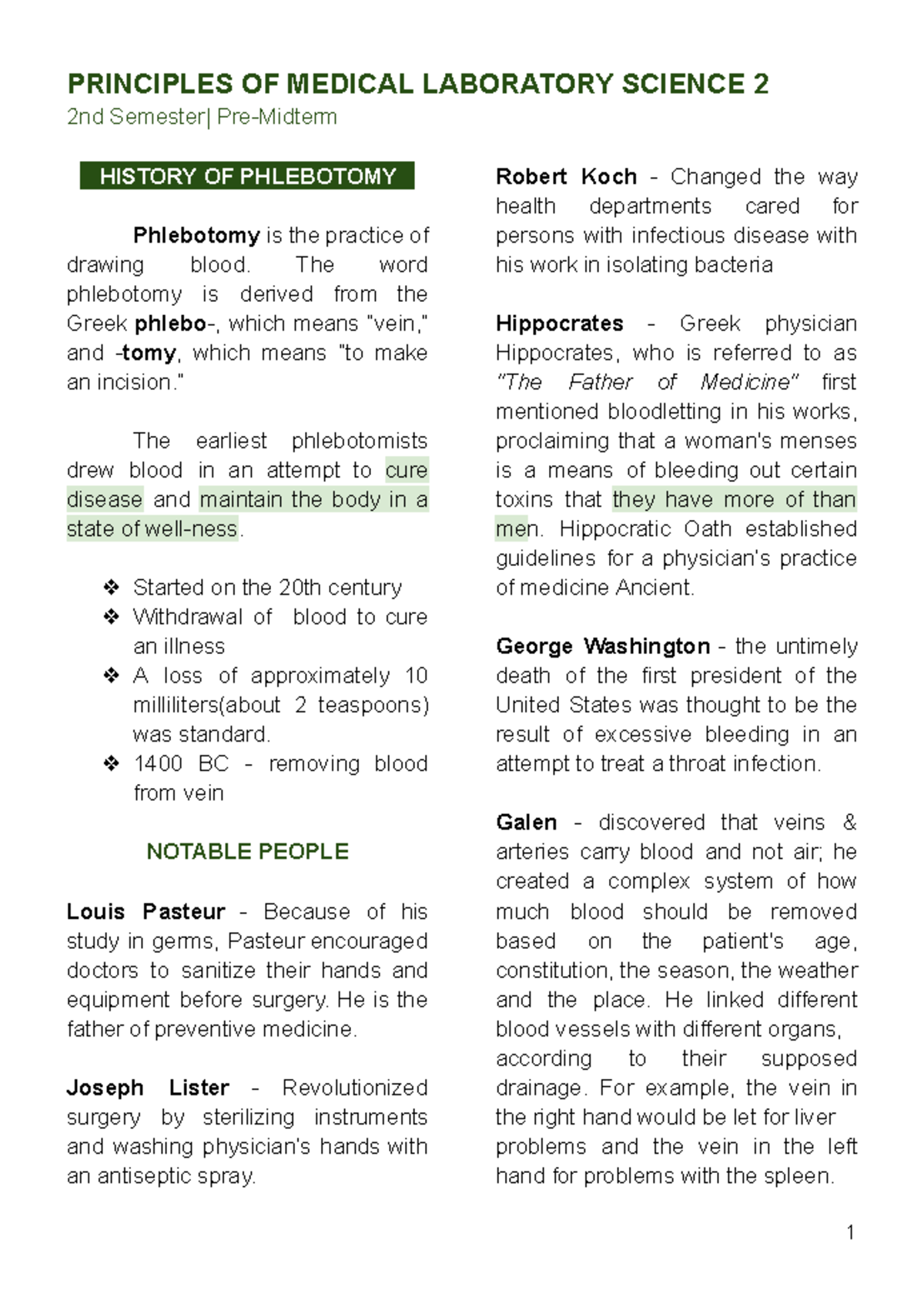 PMLS2 Pre-Mid Review: History and Safety in Phlebotomy - Studocu