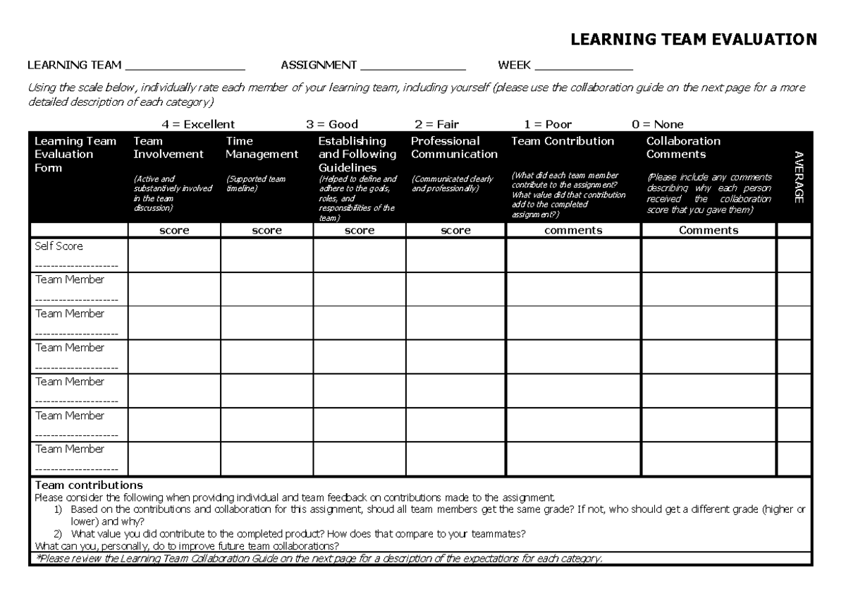 Bcomm #2 Learning Team Evaluation Form - SS2 - Week 1 Guide - Studocu