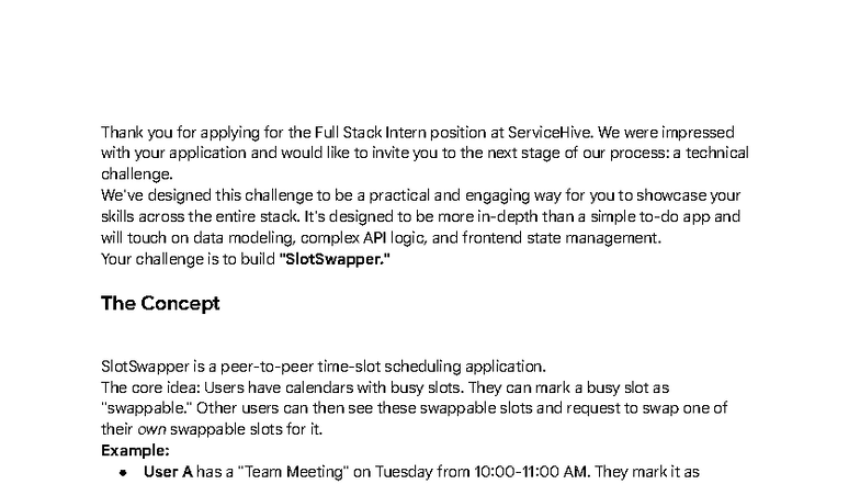 ServiceHive SDE Assignment: Full Stack Intern Challenge - Studocu
