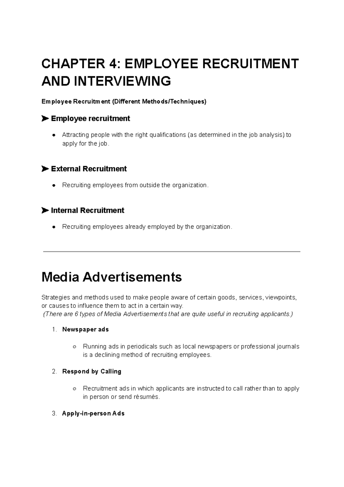 Chapter 4: Employee Recruitment Strategies and Methods (HRM 101) - Studocu