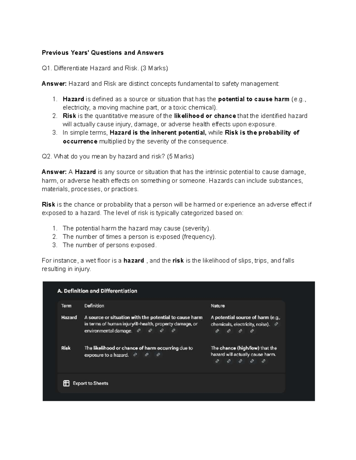 Mod 5 - Previous Year Questions on Hazard, Risk, and Fire Safety - Studocu
