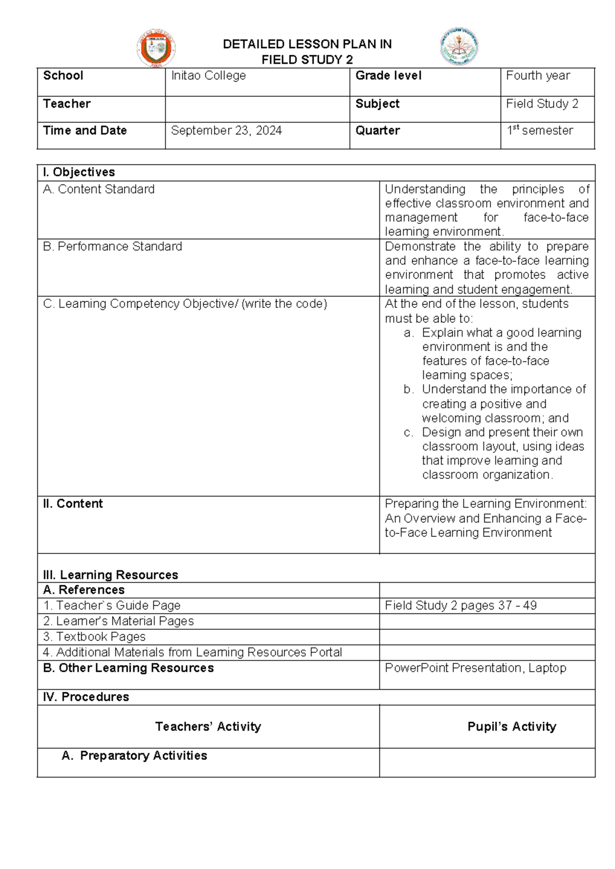 Episode 5 6 FS2 DEMO Report - DETAILED LESSON PLAN IN FIELD STUDY 2 ...